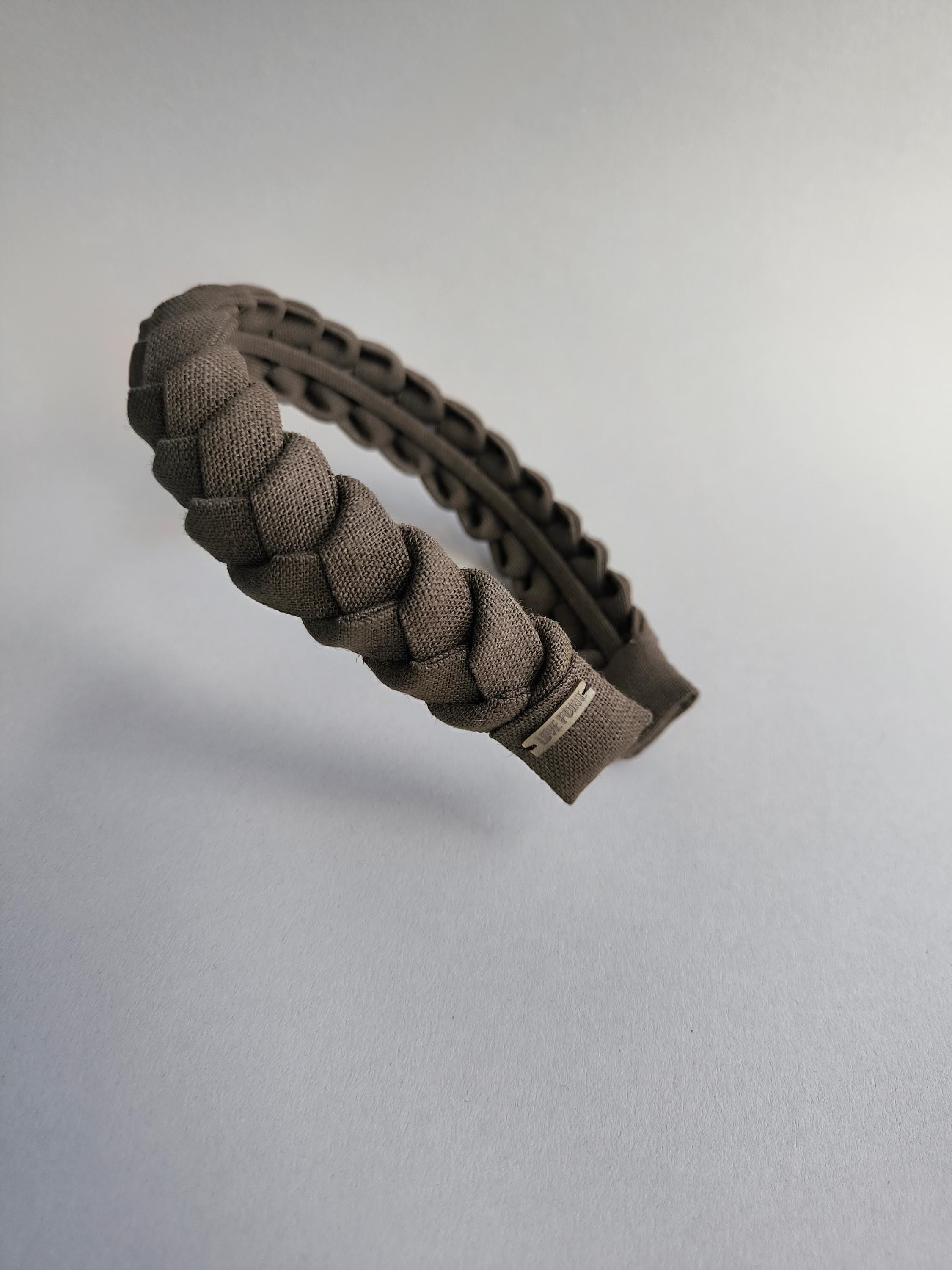 Brown Khaki Linen Braided Hairband