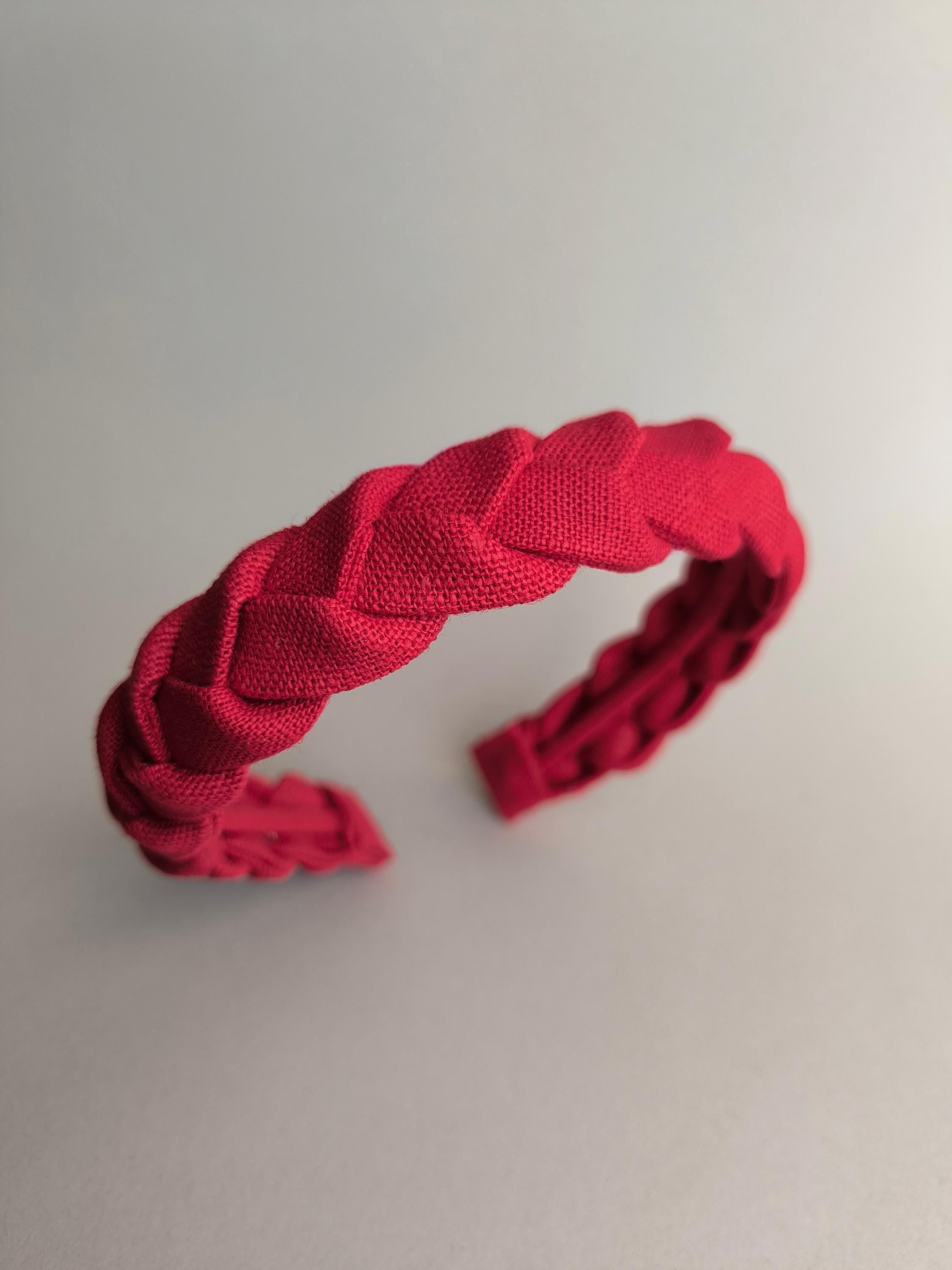 Red Linen Braided Headband