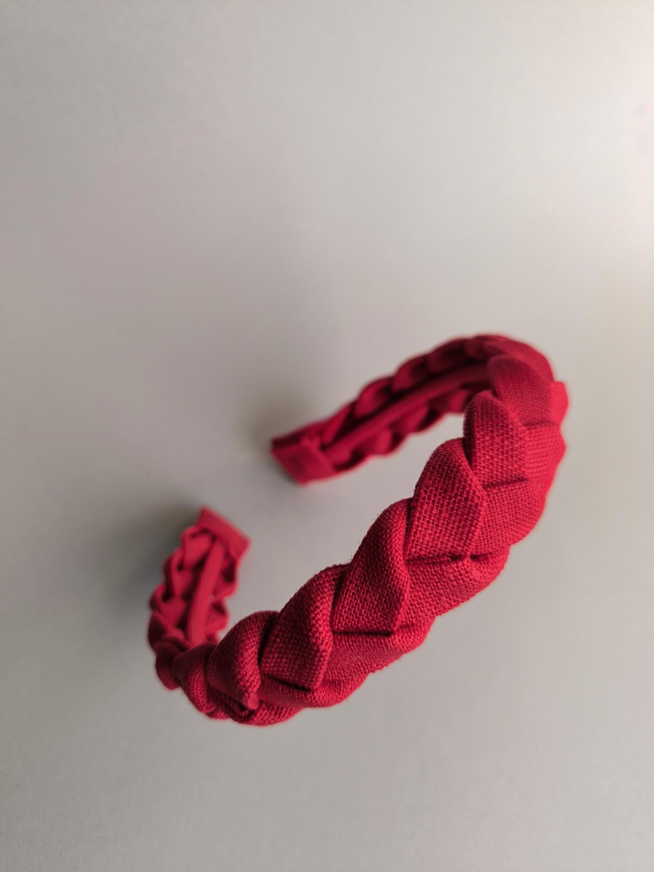 Red Linen Braided Headband