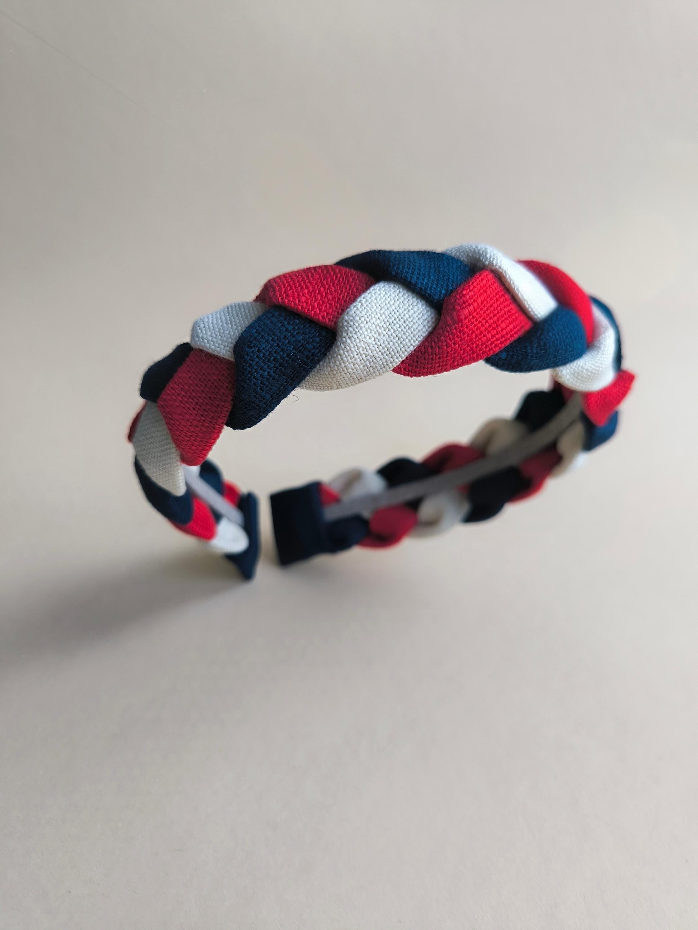 Red, White & Navy Blue Linen Braided Hairband