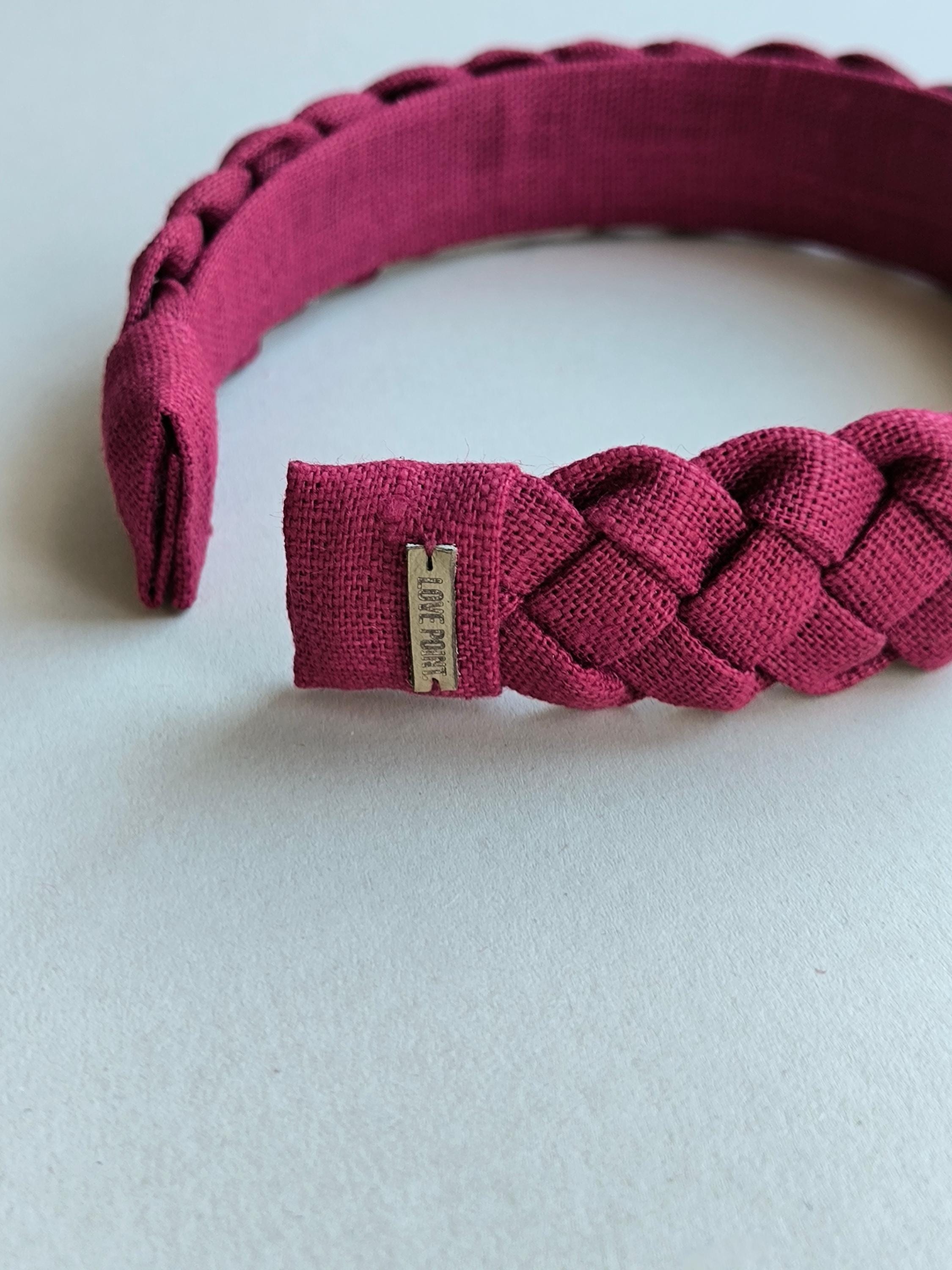 Burgundy Linen Braided Hairband