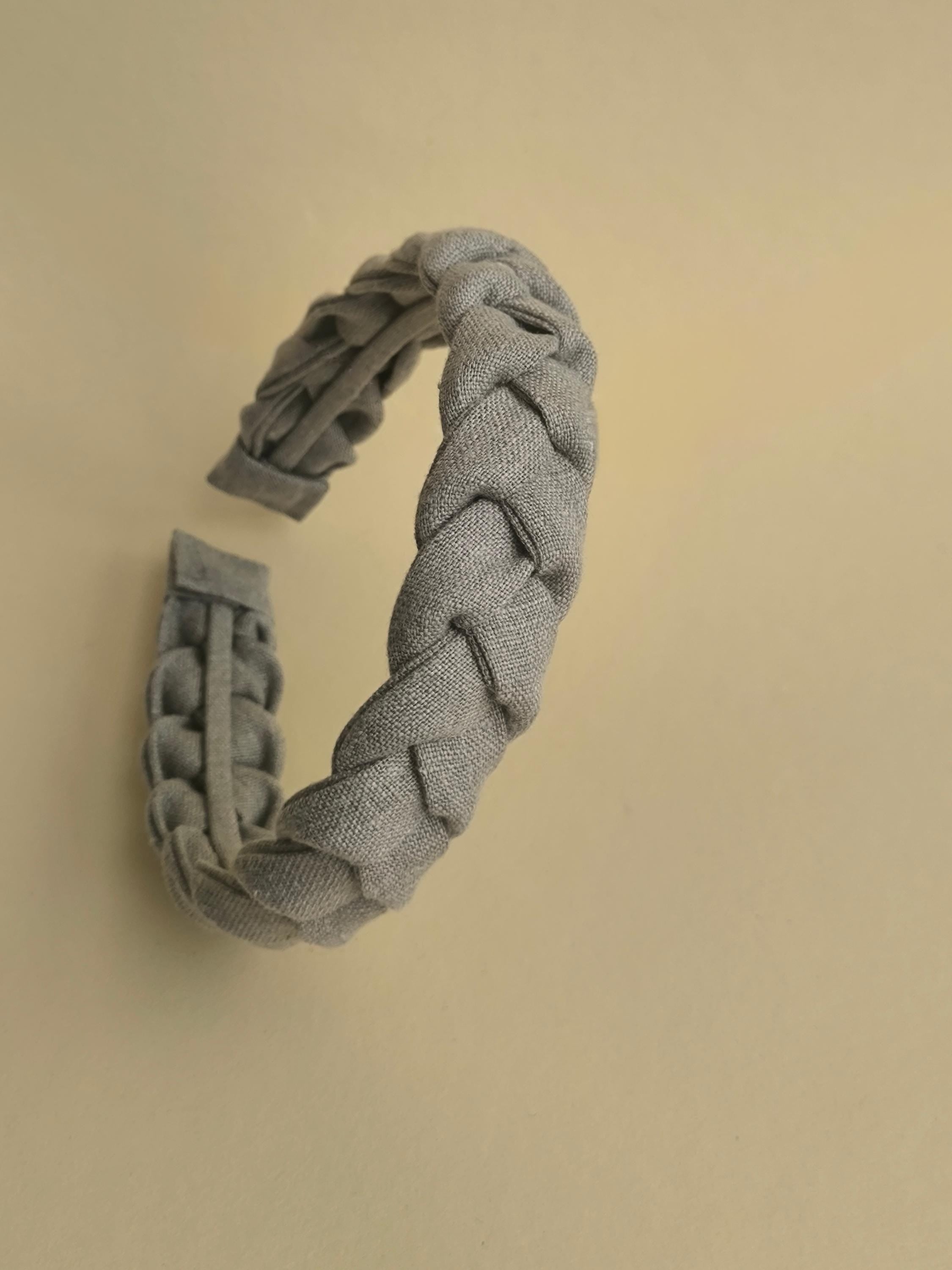 Natural Grey Linen Braided Headband