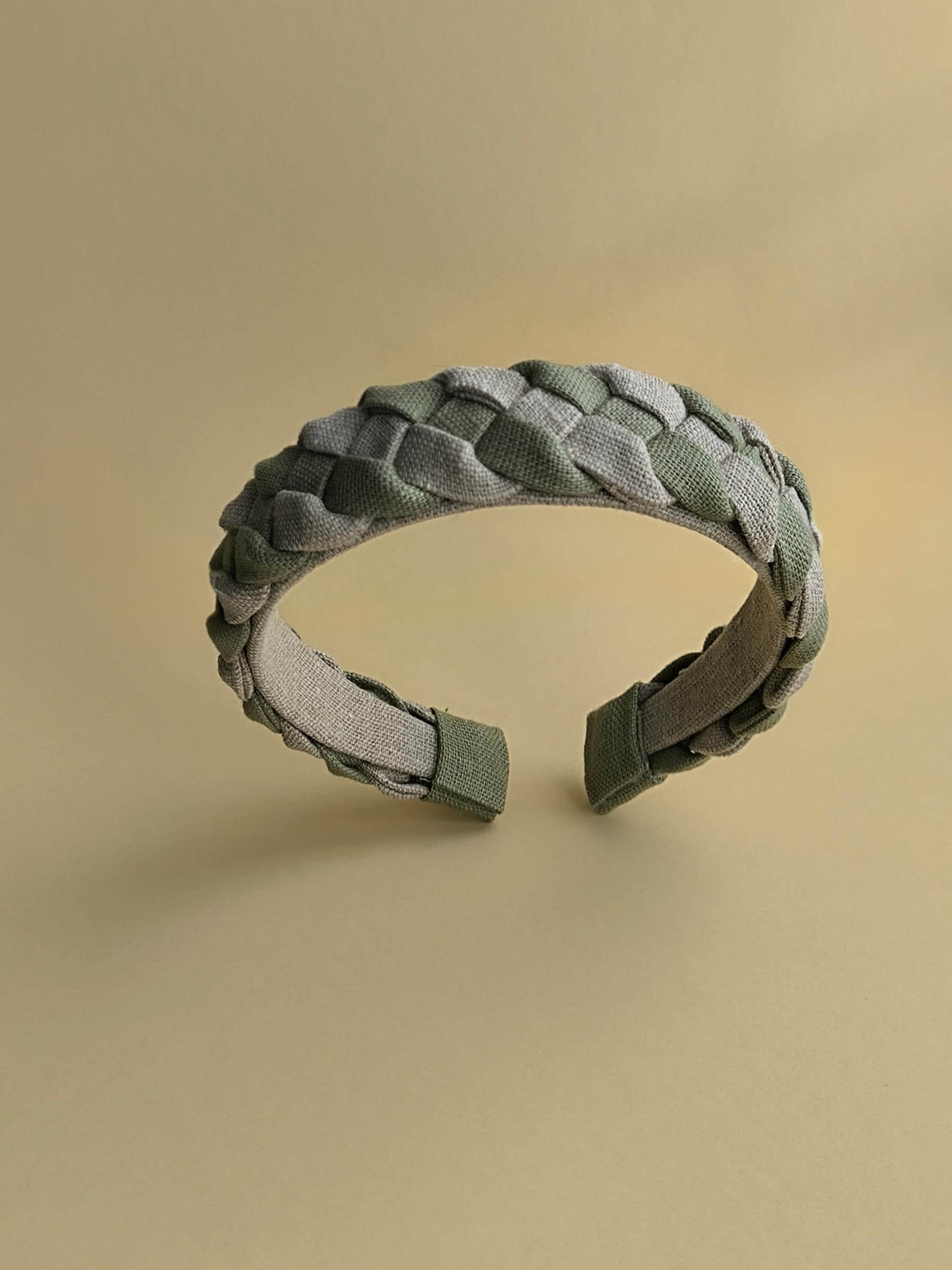 Natural lin with Sage green Linen Braided Hairband