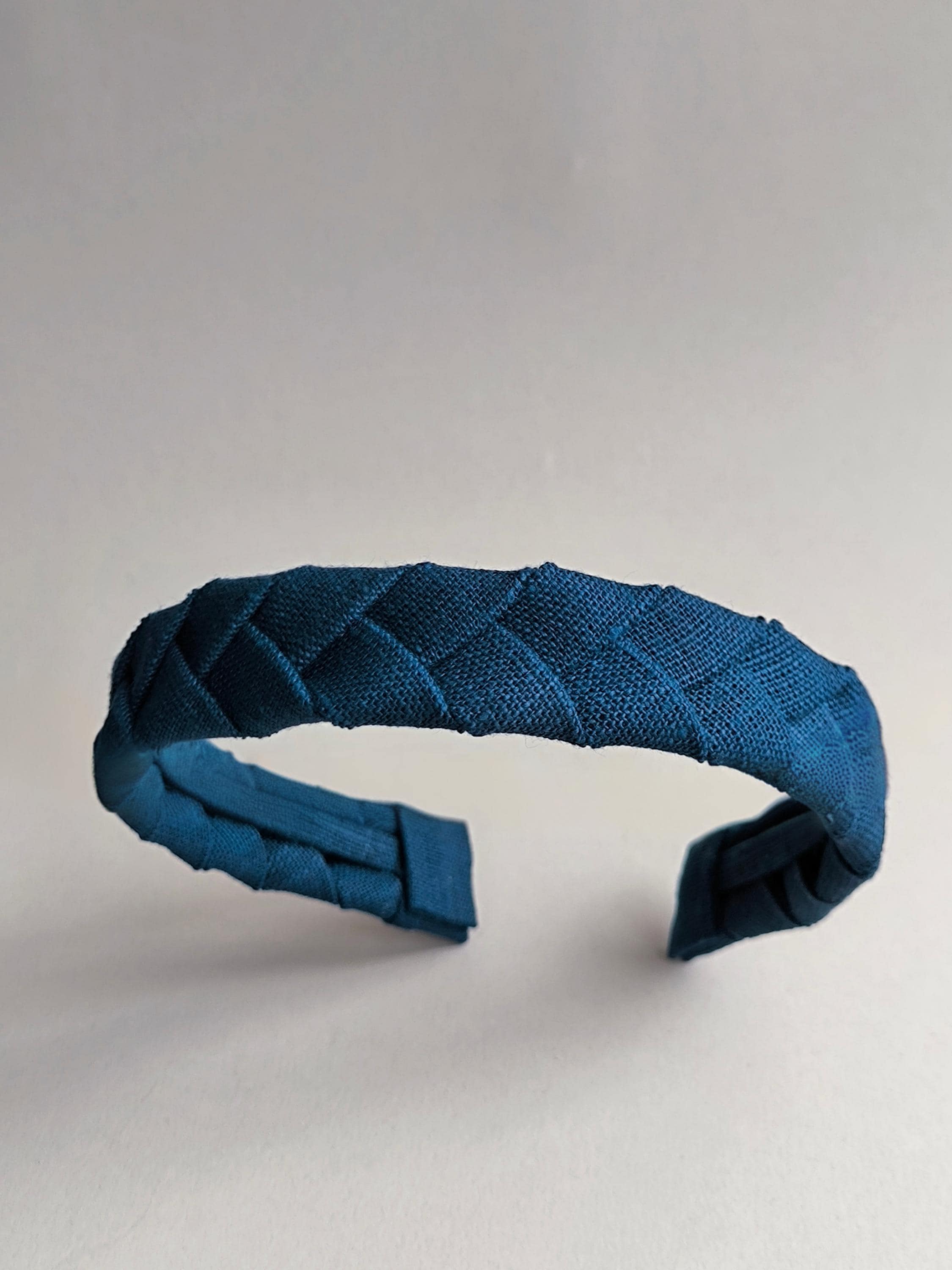 Navy Blue Linen Flat Braided Hairband