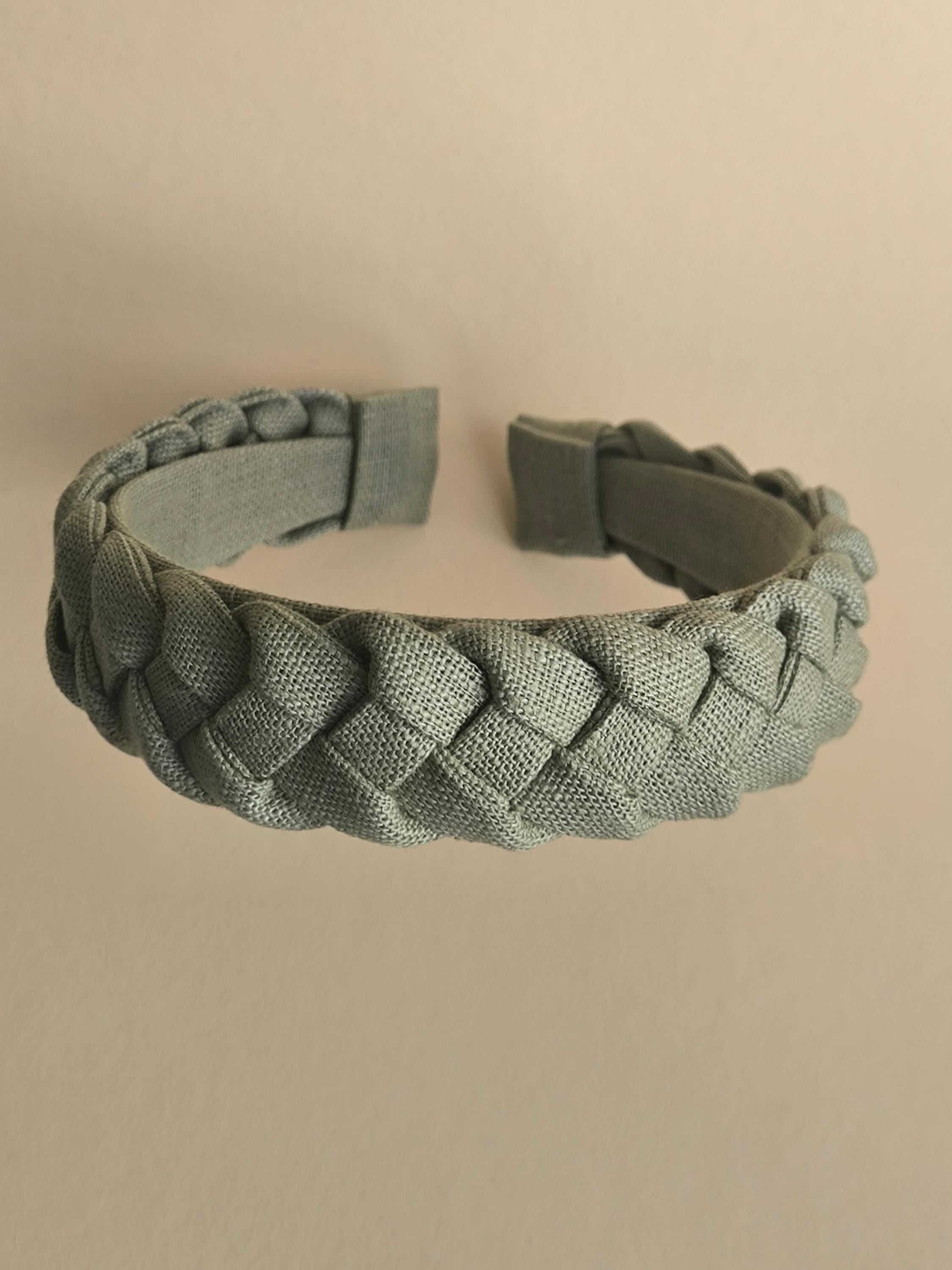Sage Green Linen Braided Hairband