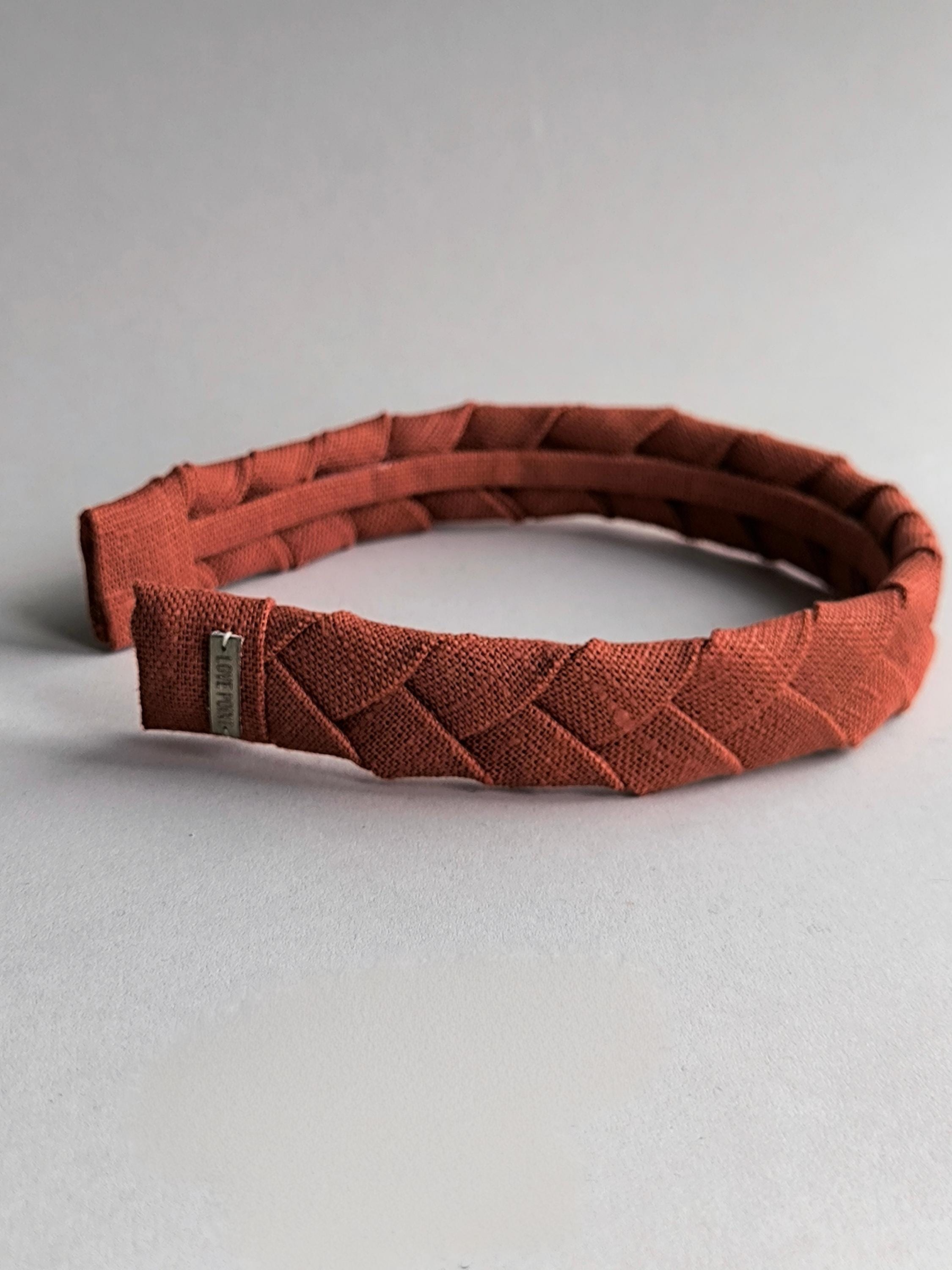 Rust Brown Linen Flat Braided Hairband
