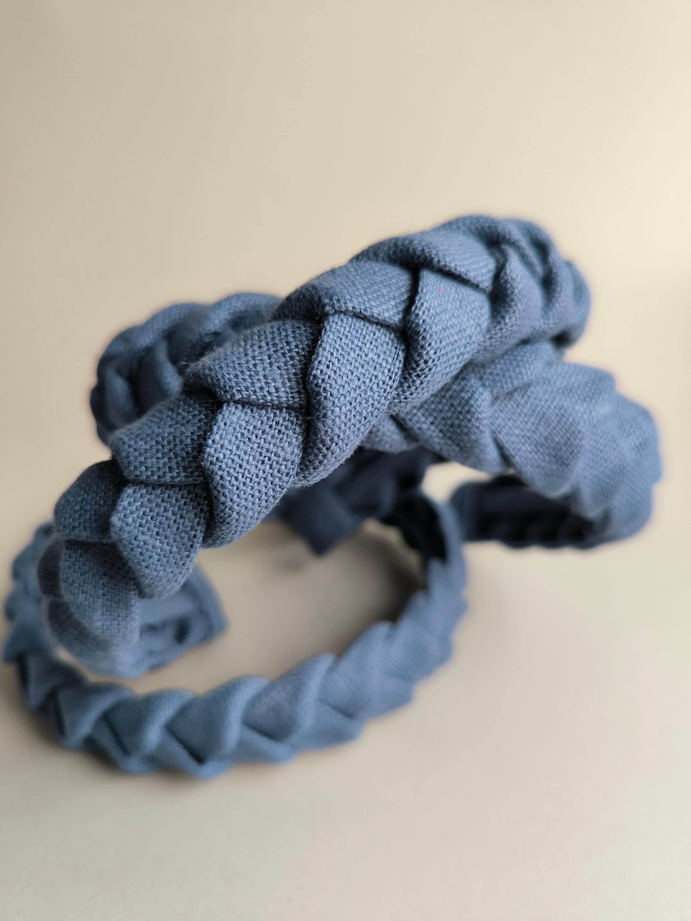 Handmade Denim Blue Linen Braided Headband: Stylish Accessory