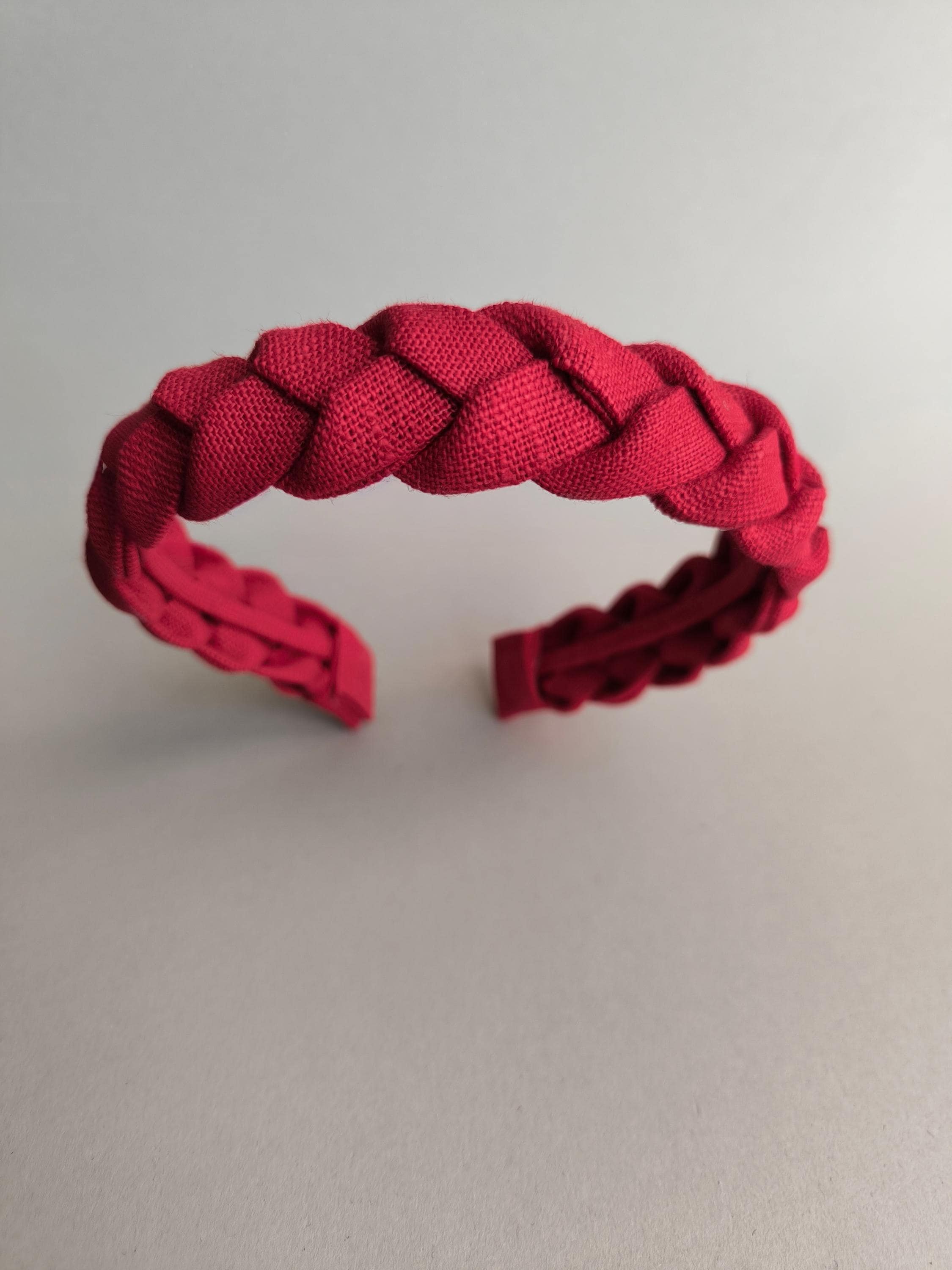 Red Linen Braided Headband