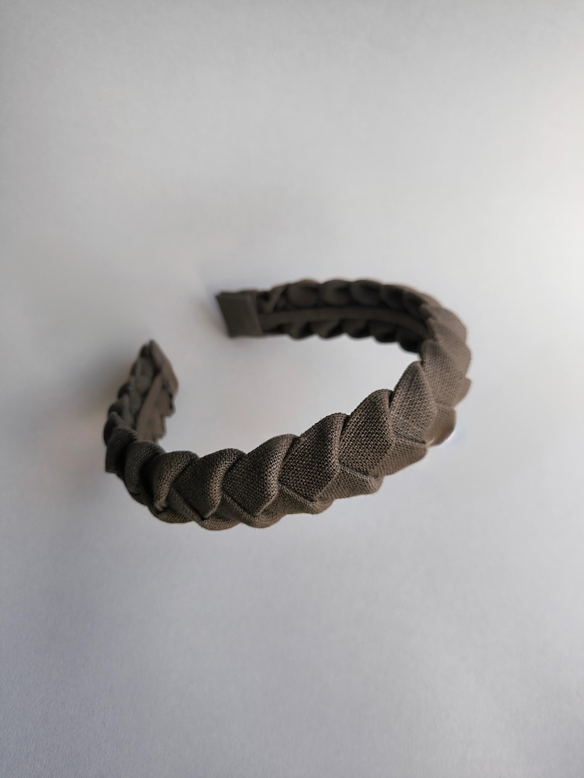 Brown Khaki Linen Braided Hairband