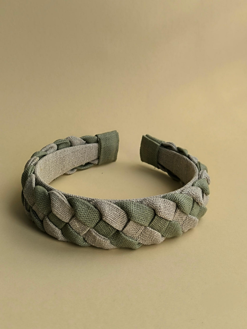 Natural lin with Sage green Linen Braided Hairband