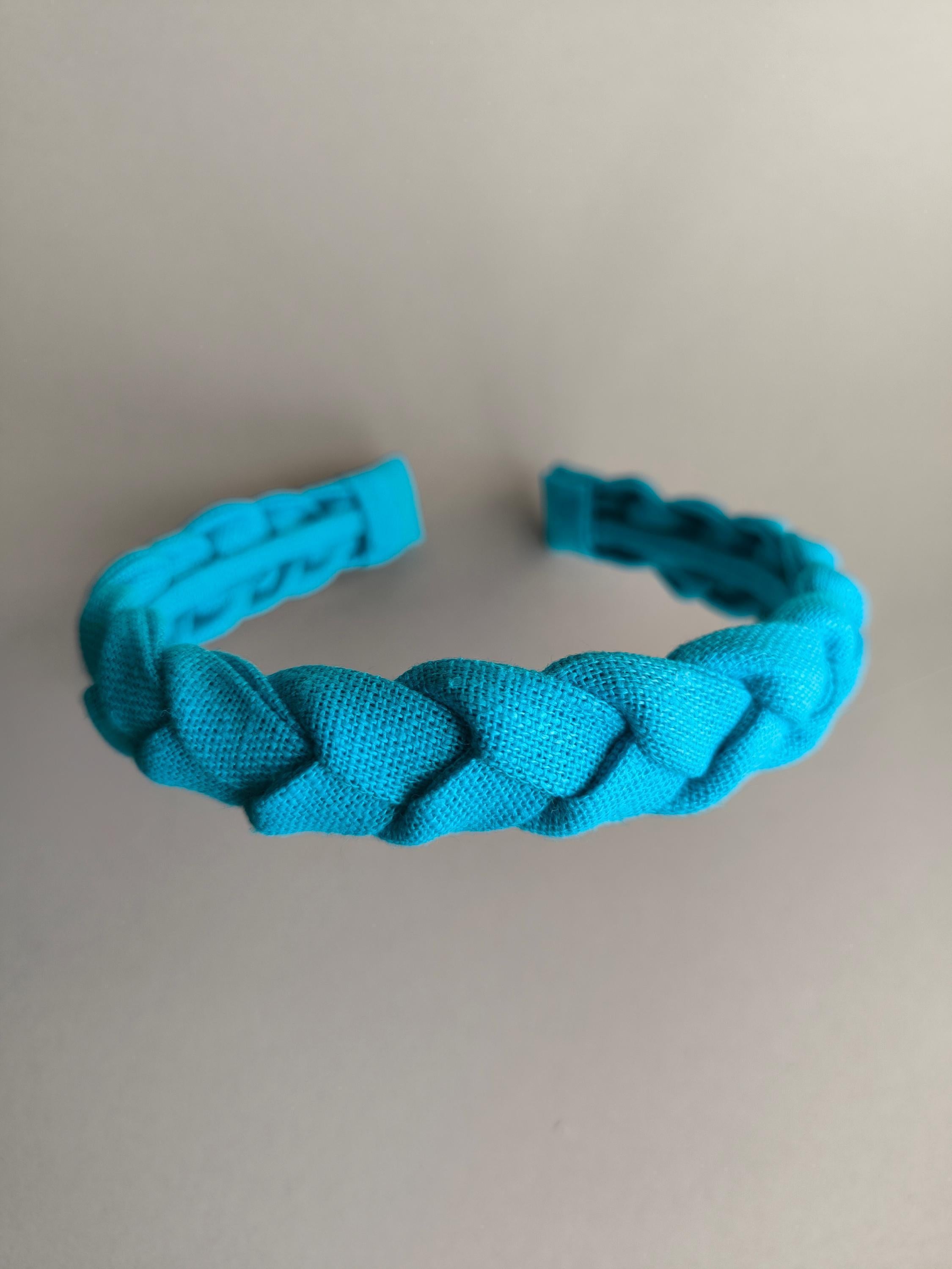 Cyan Blue Braided Linen Headband