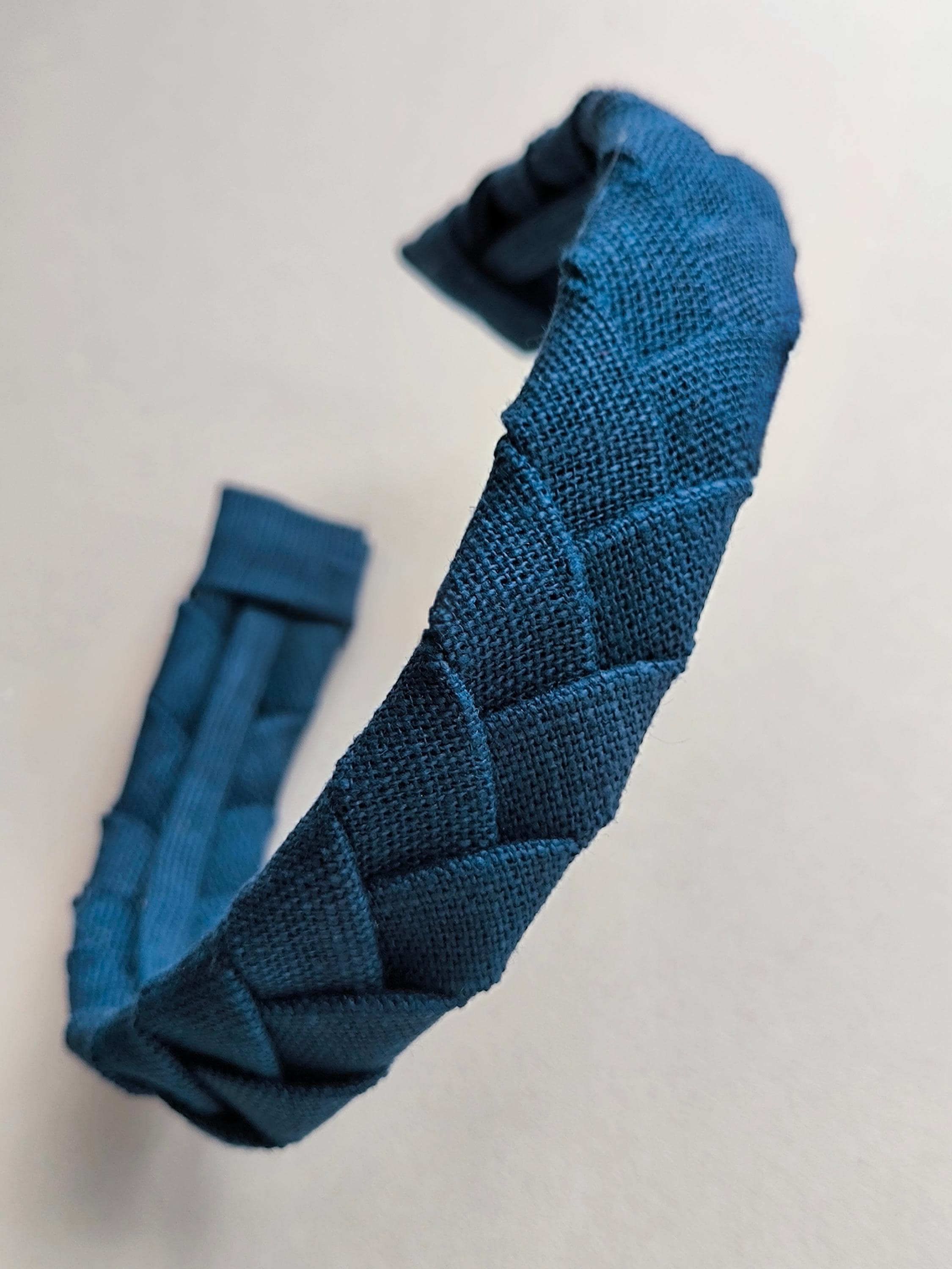 Navy Blue Linen Flat Braided Hairband