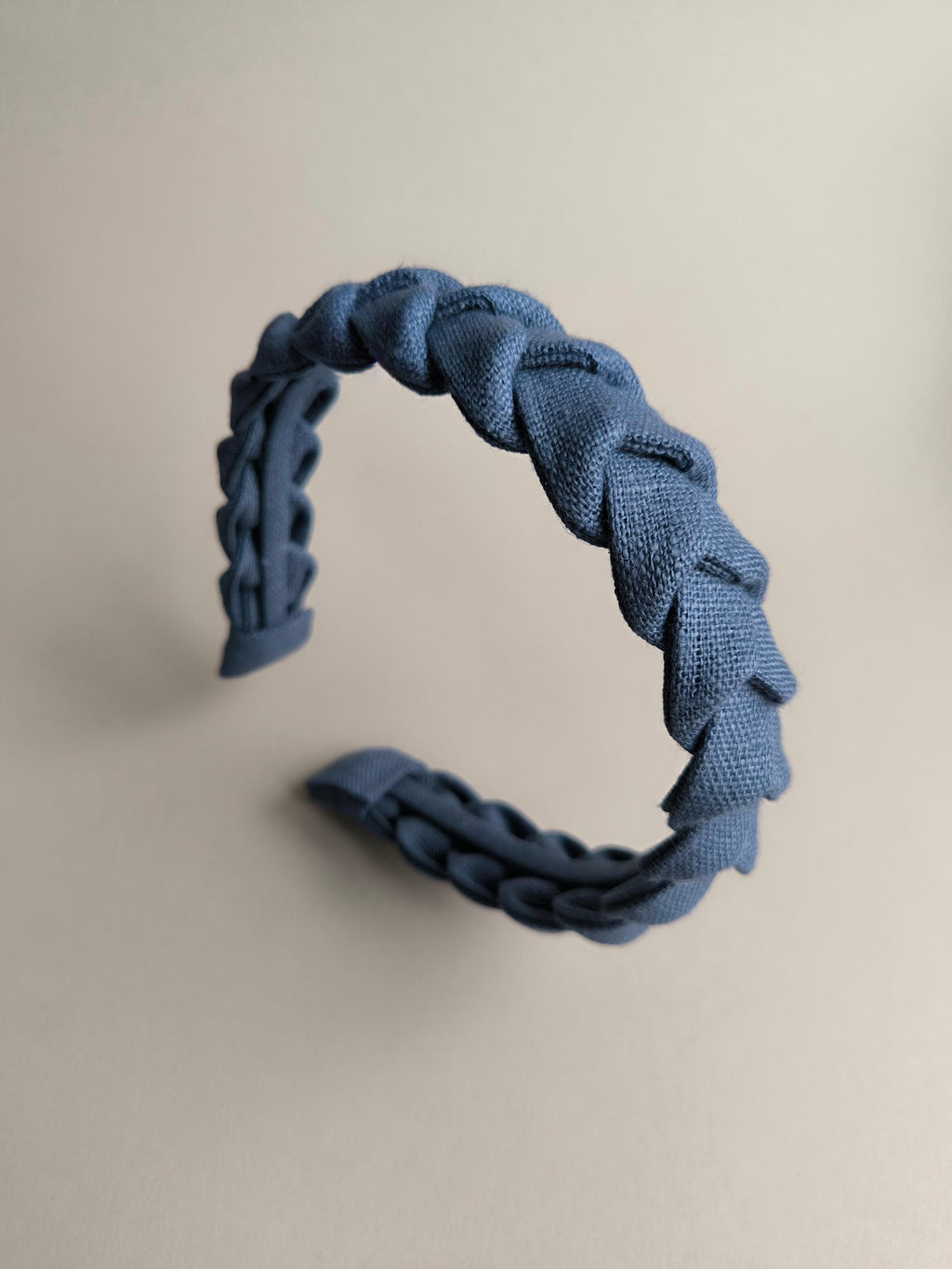 Handmade Denim Blue Linen Braided Headband: Stylish Accessory