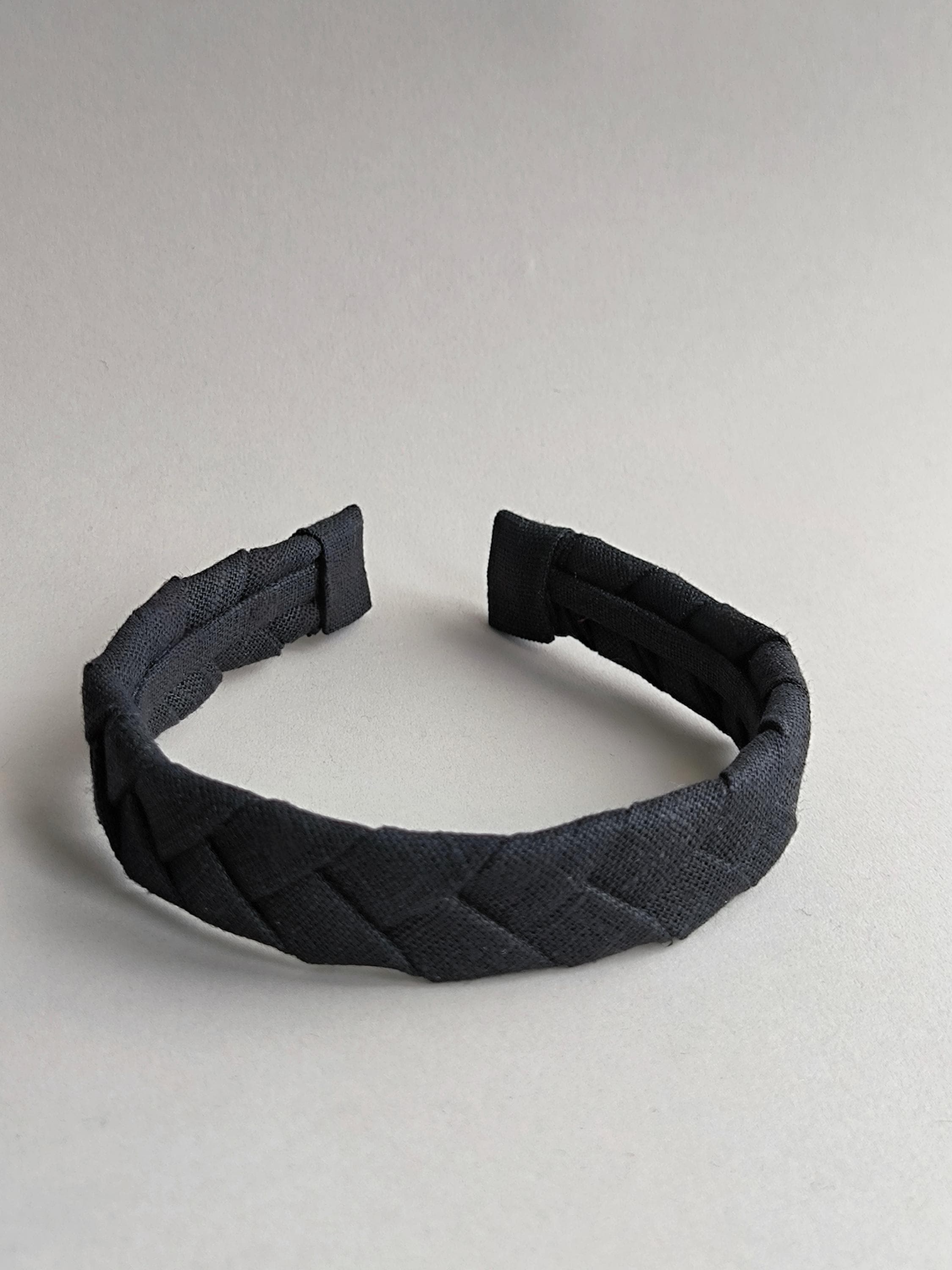Black Linen Flat Braided Hairband