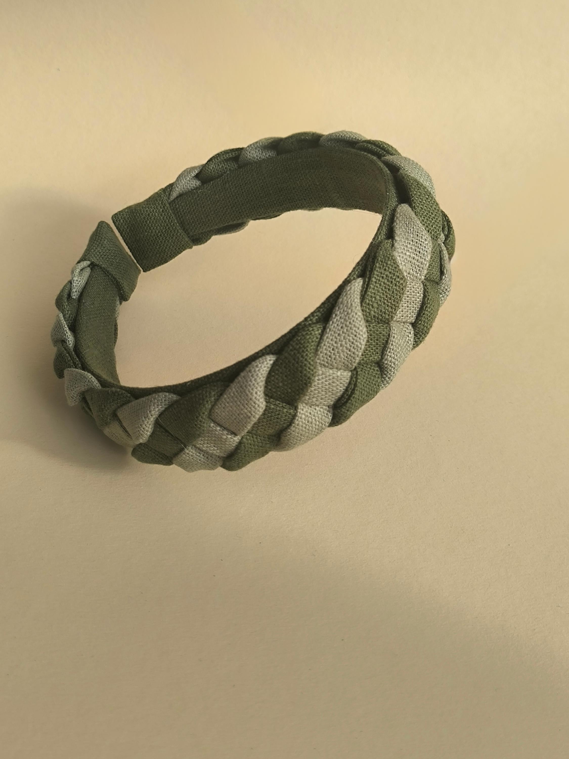 Sage Green with Khaki Linen Braided Hairband