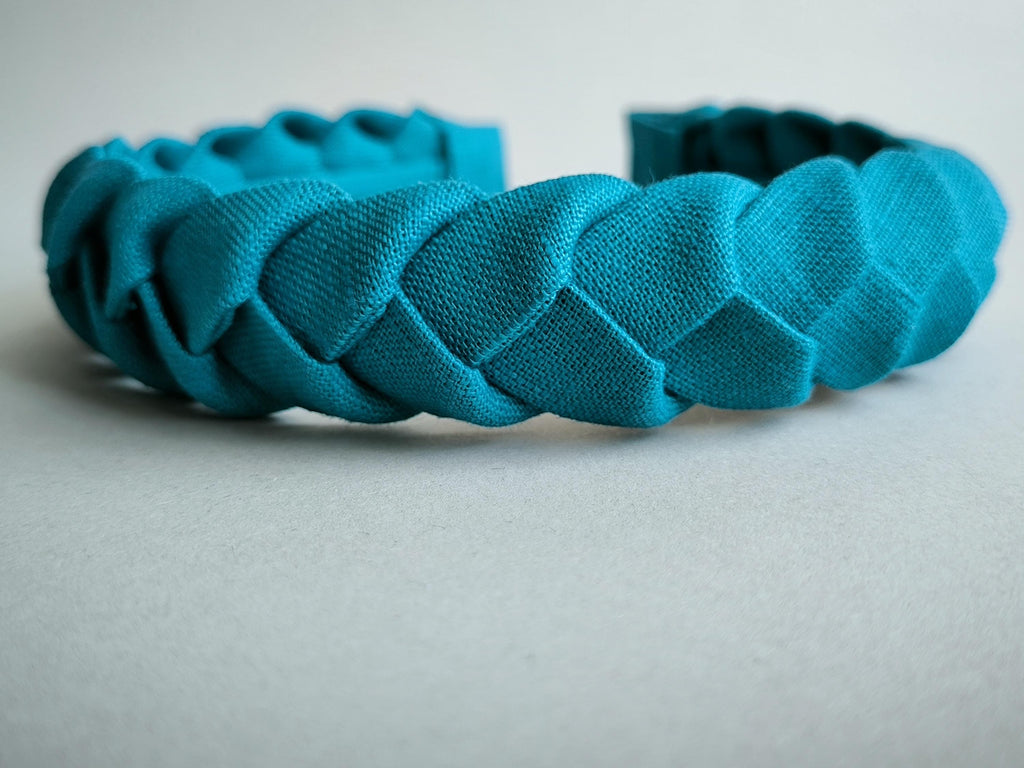 Aqua Blue Linen Braided Hairband