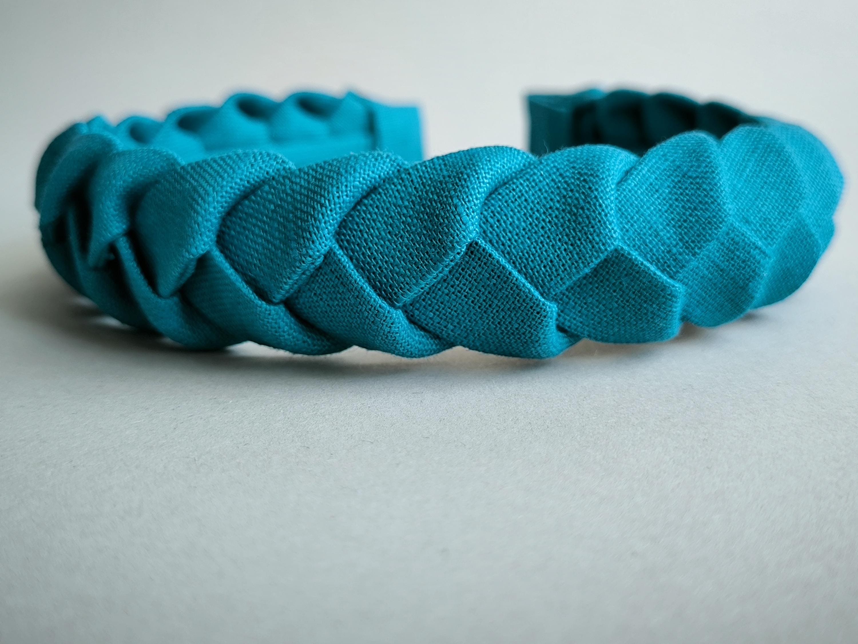 Aqua Blue Linen Braided Hairband