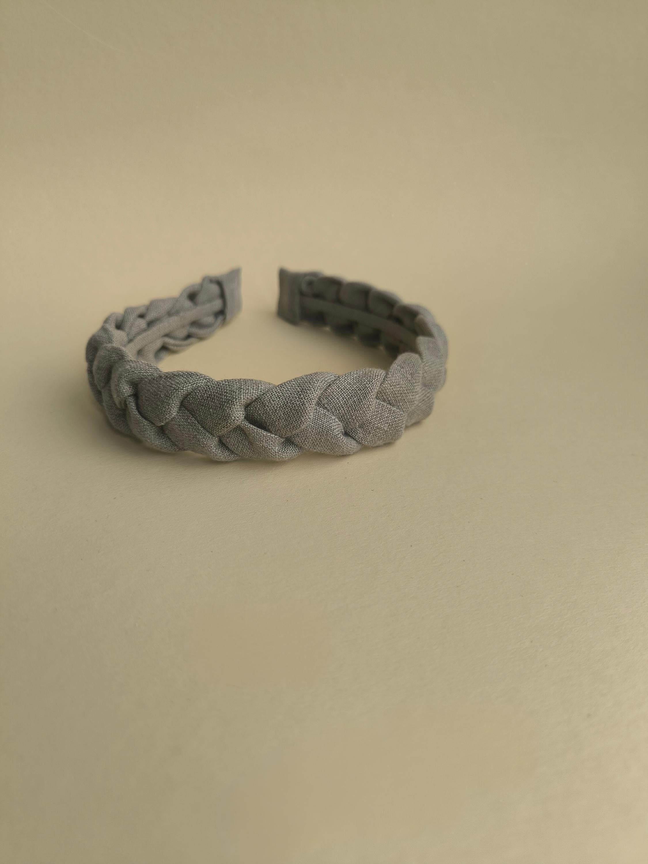 Natural Grey Linen Braided Headband