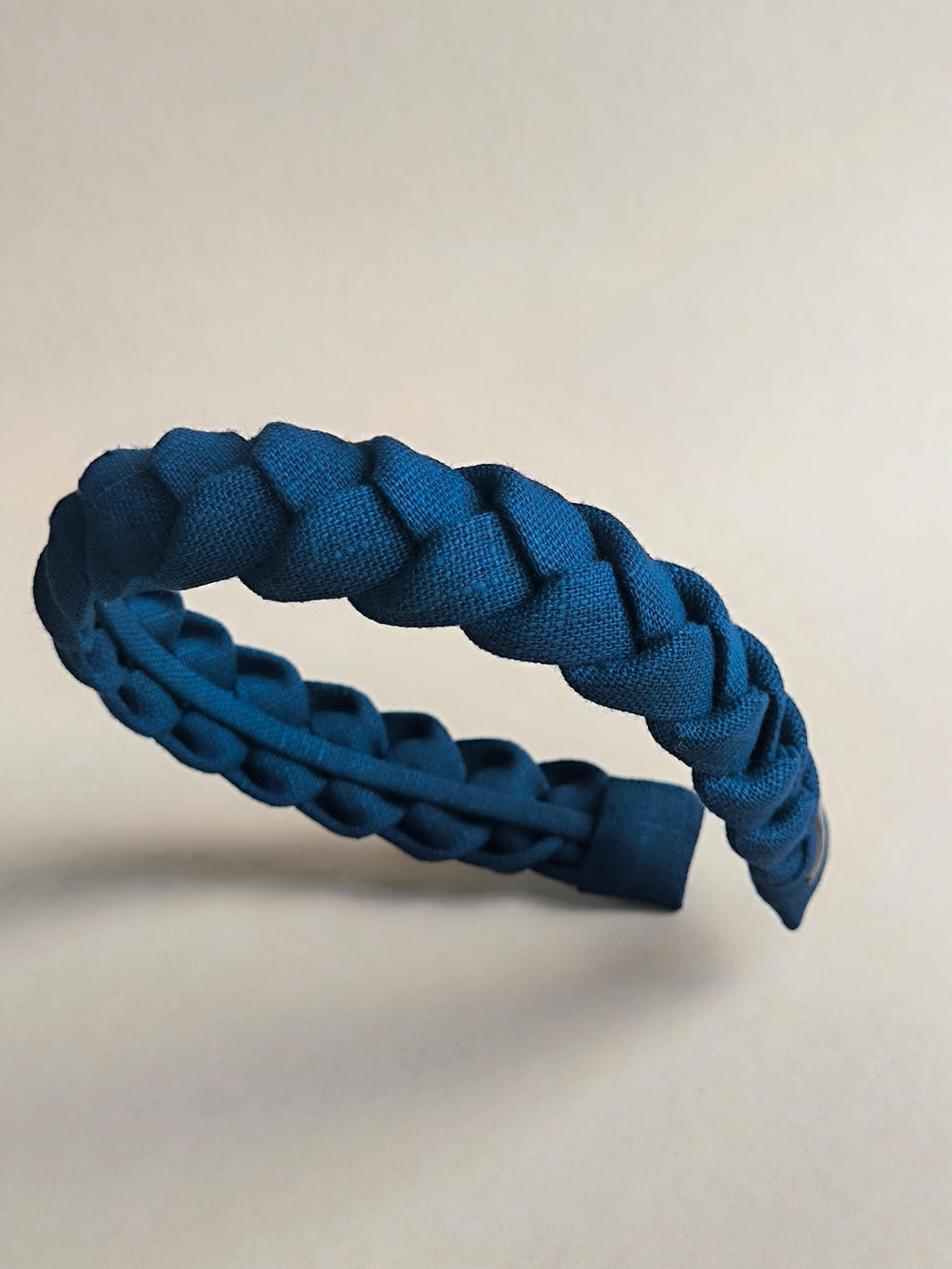 Navy Blue Linen Braided Hairband