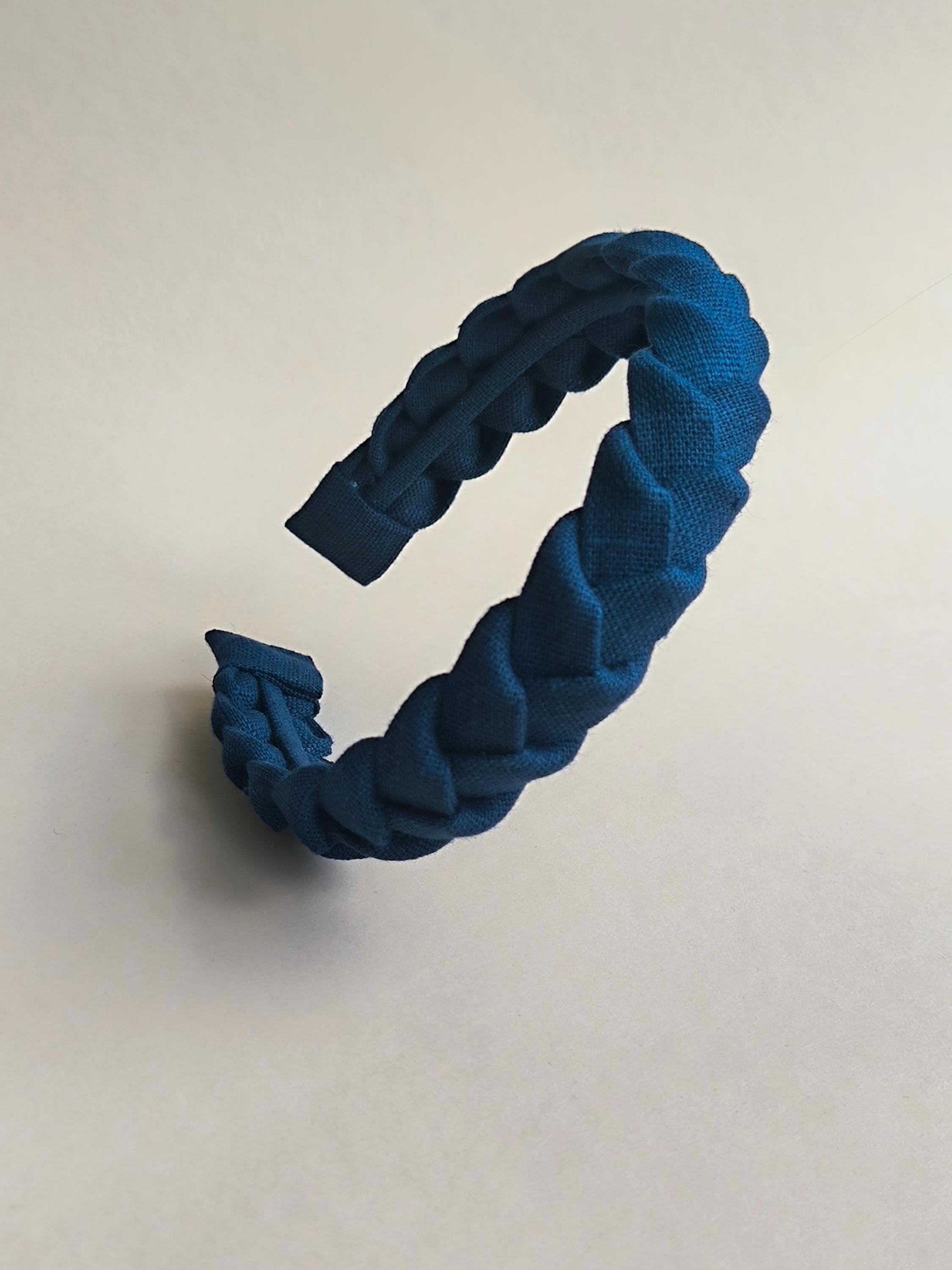 Navy Blue Linen Braided Hairband