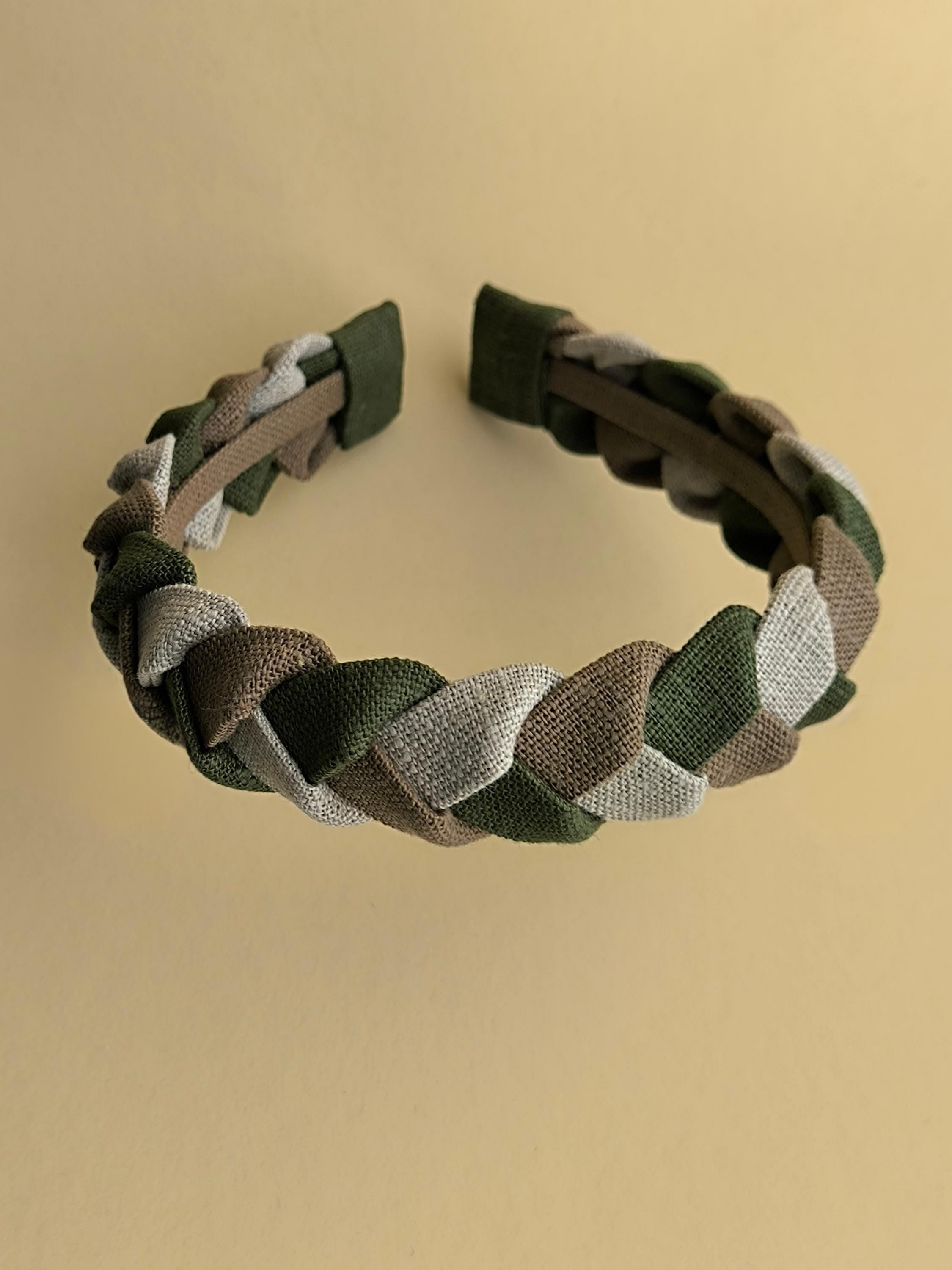 Braided Linen Headband, Olive Cappuccino & Natural Colors