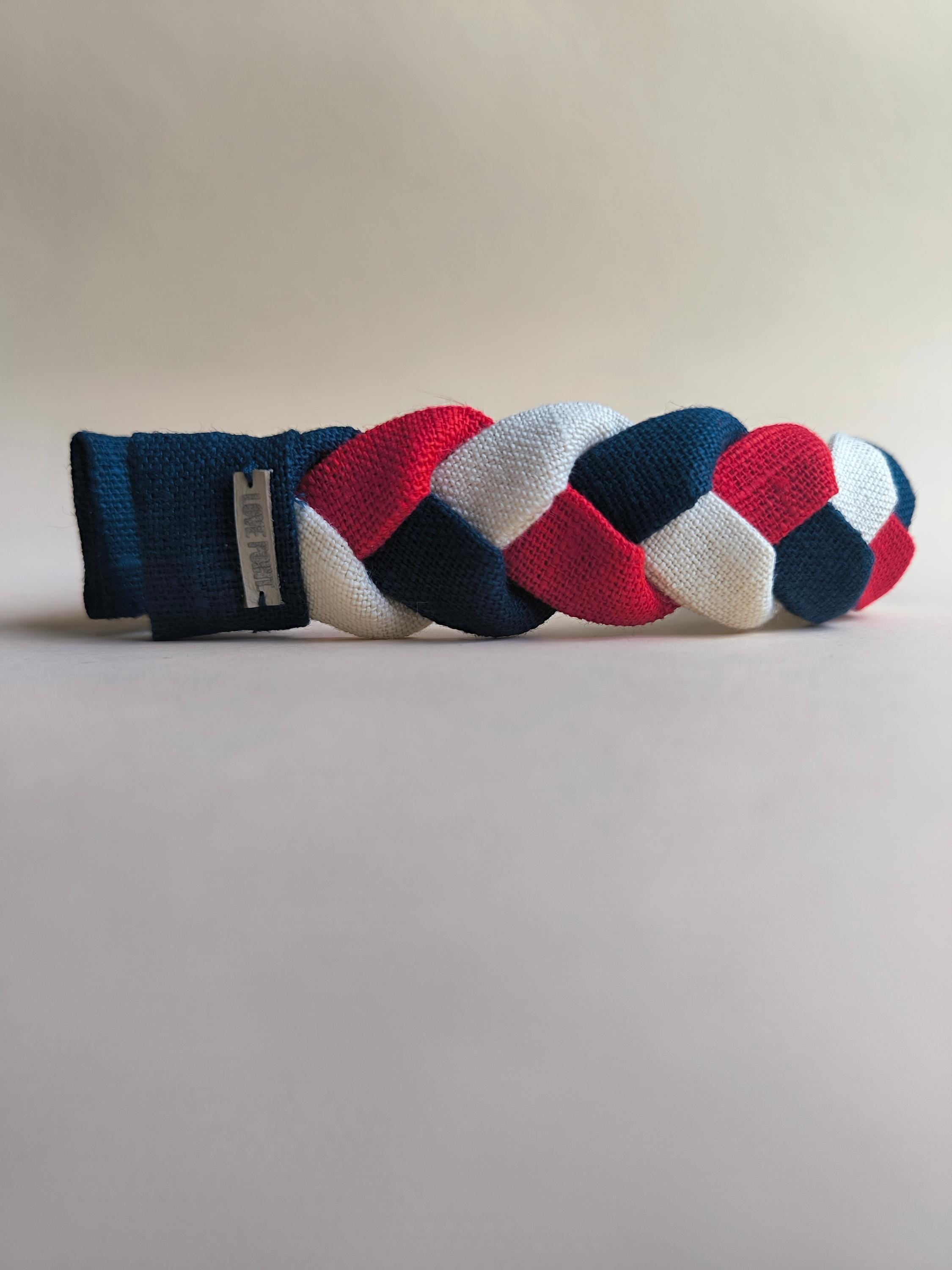 Red, White & Navy Blue Linen Braided Hairband