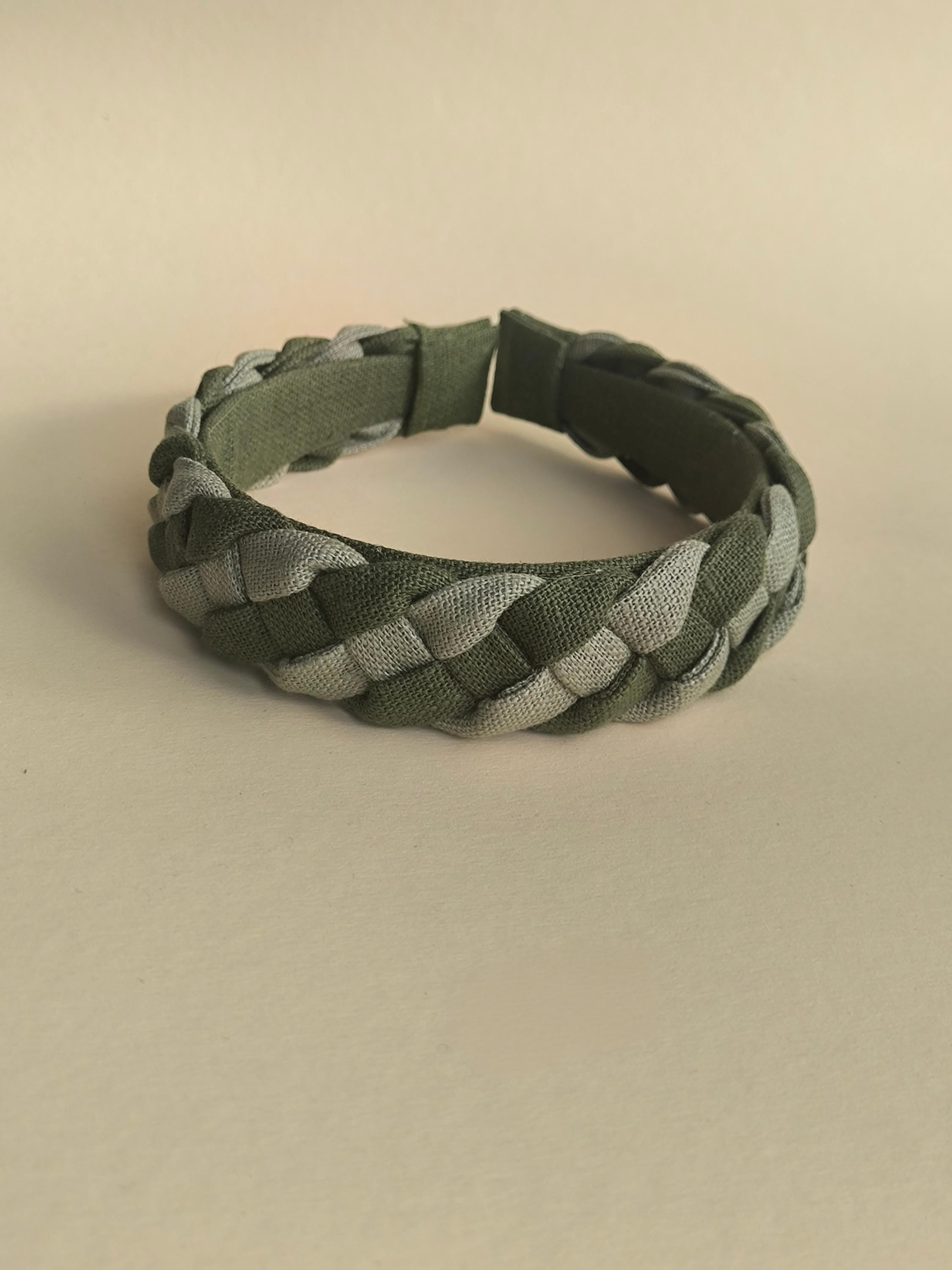 Sage Green with Khaki Linen Braided Hairband