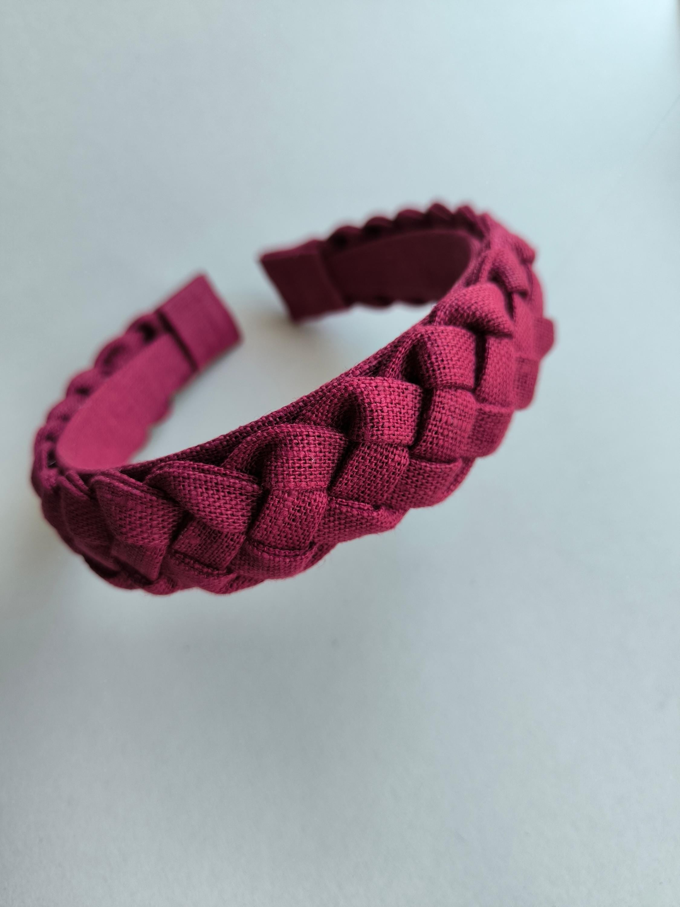 Burgundy Linen Braided Hairband