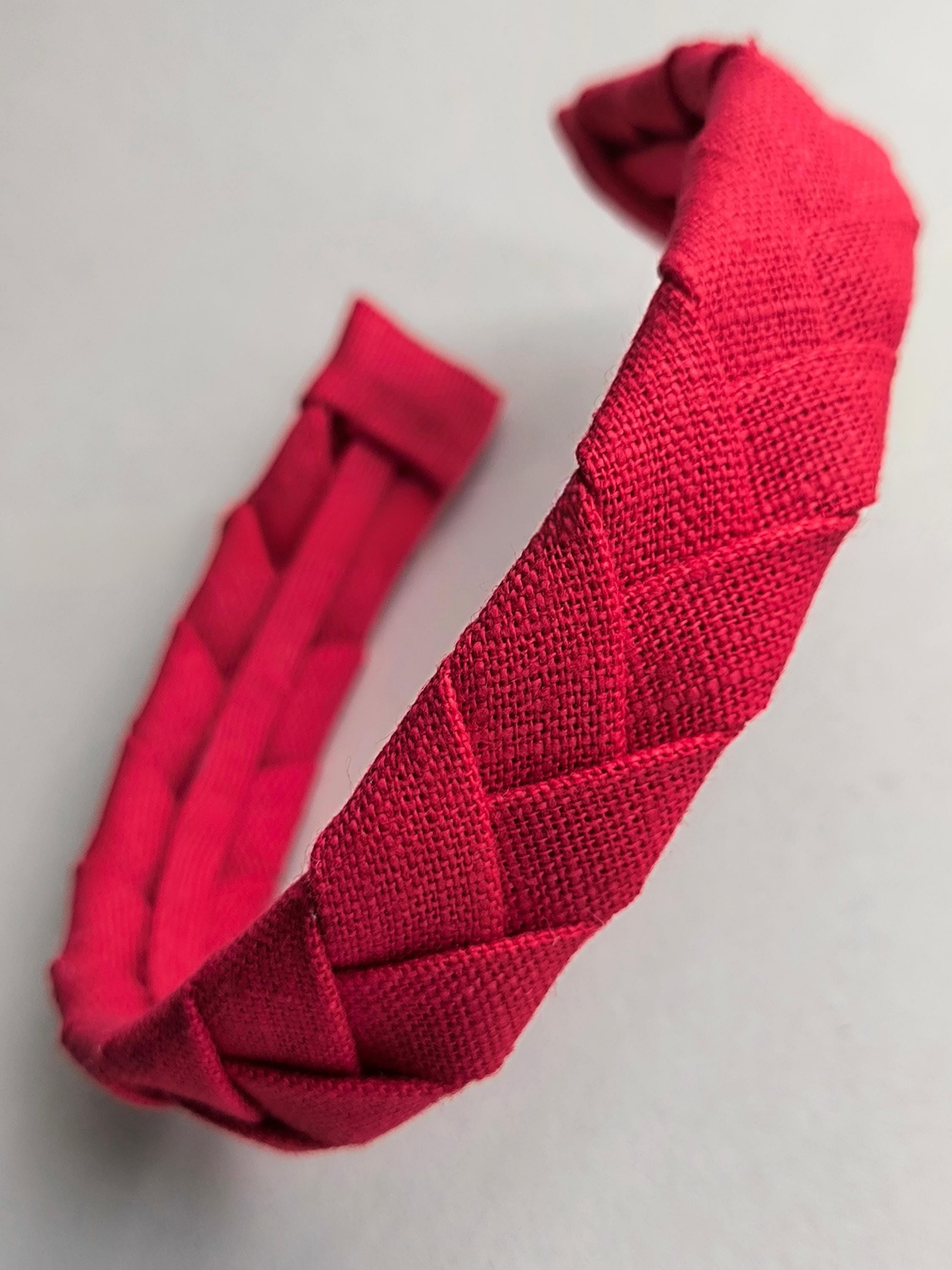 Red Linen Flat Braided Hairband