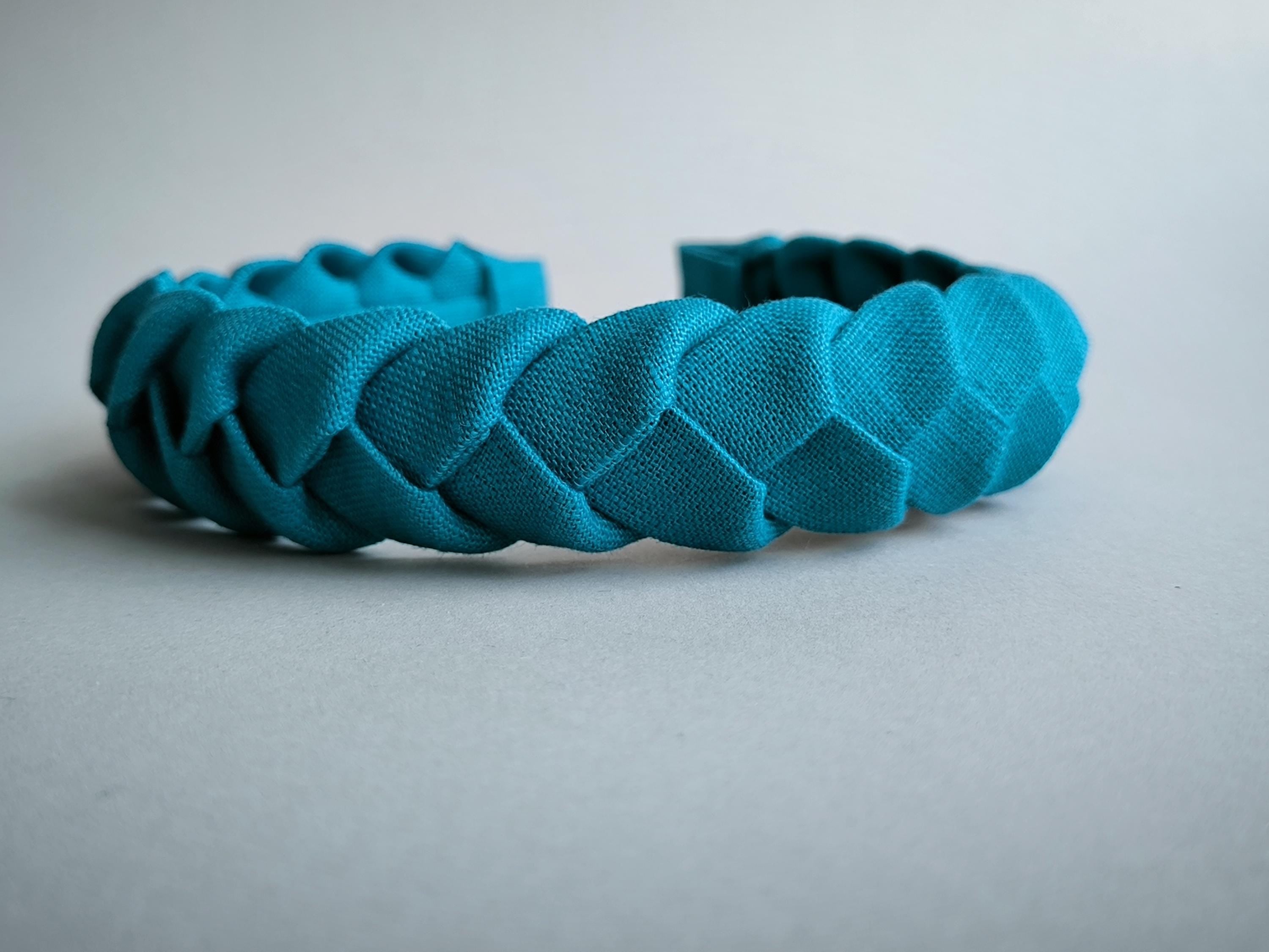 Aqua Blue Linen Braided Hairband