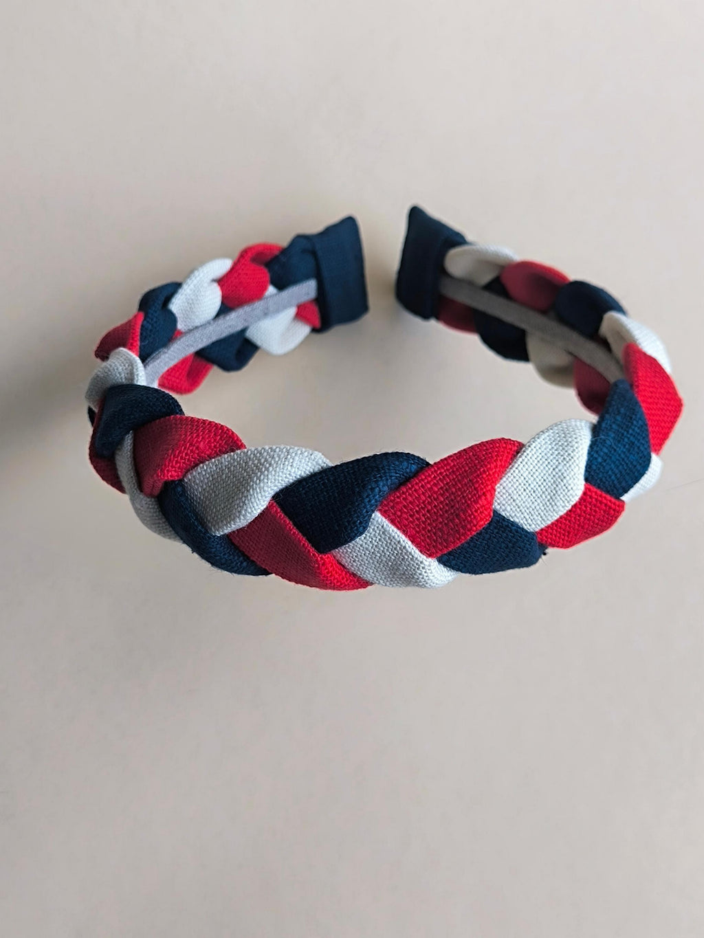 Red, White & Navy Blue Linen Braided Hairband