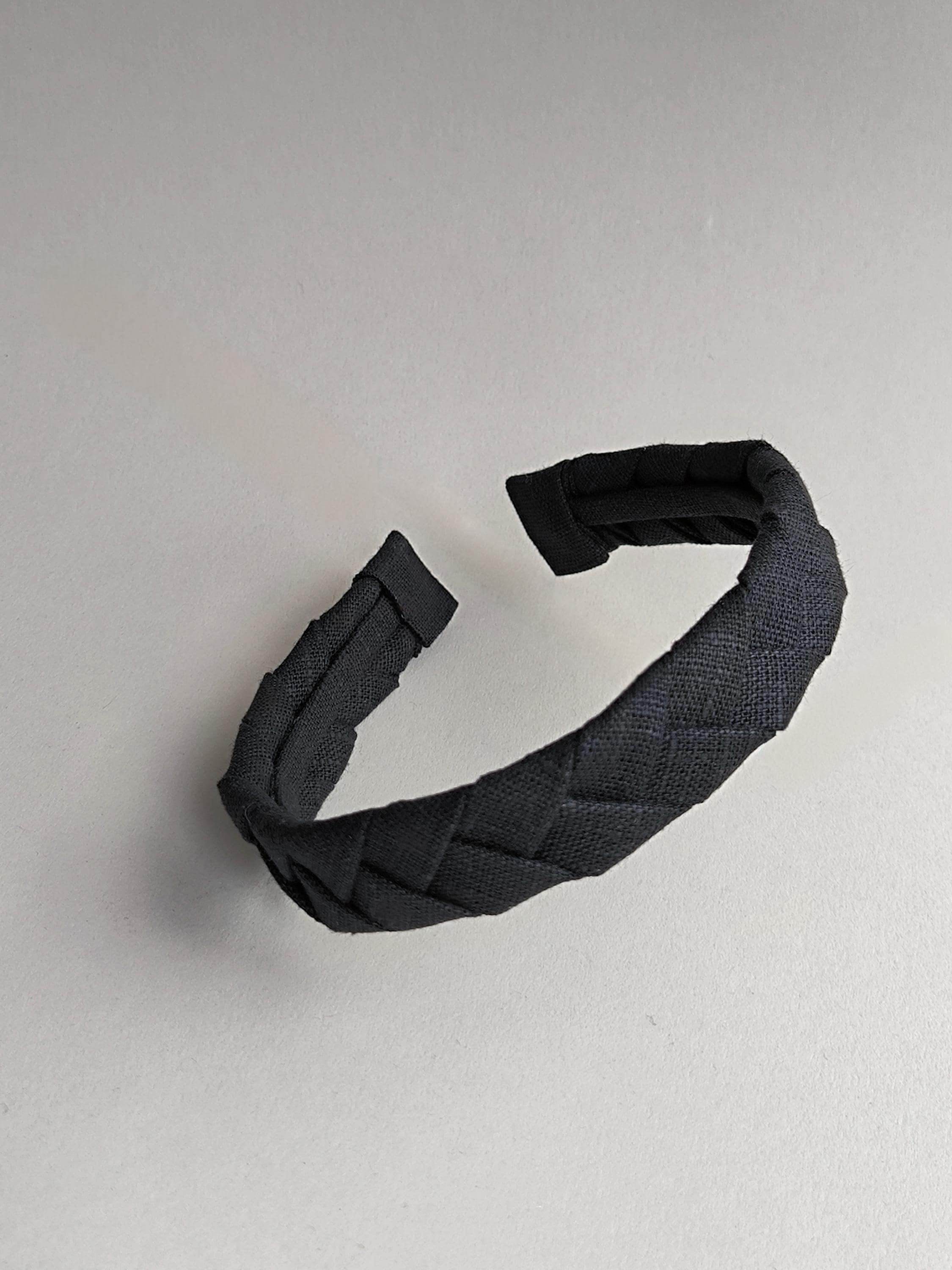 Black Linen Flat Braided Hairband