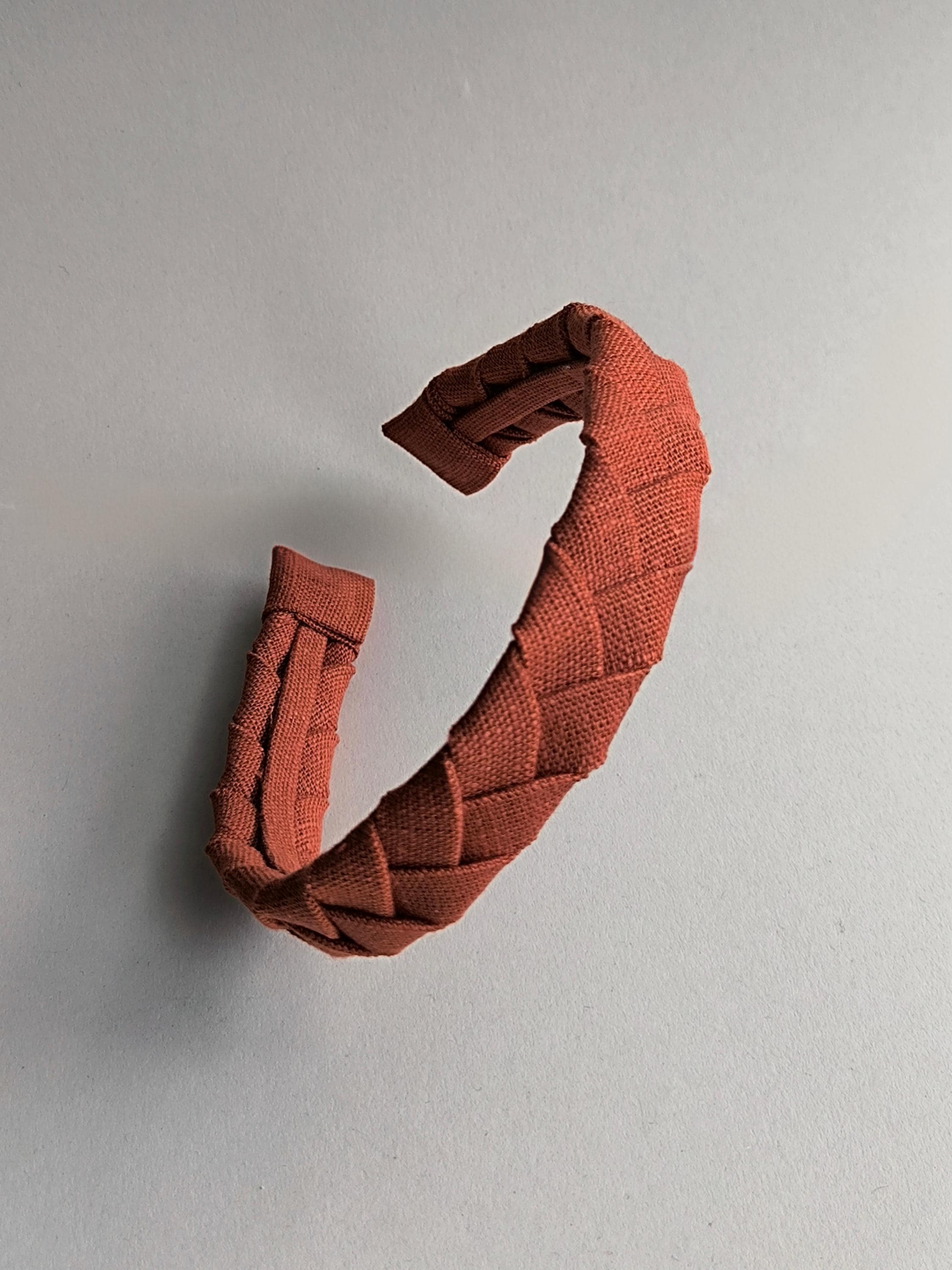 Rust Brown Linen Flat Braided Hairband