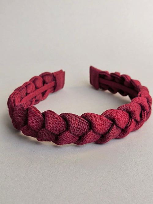 Burgundy braided linen headband