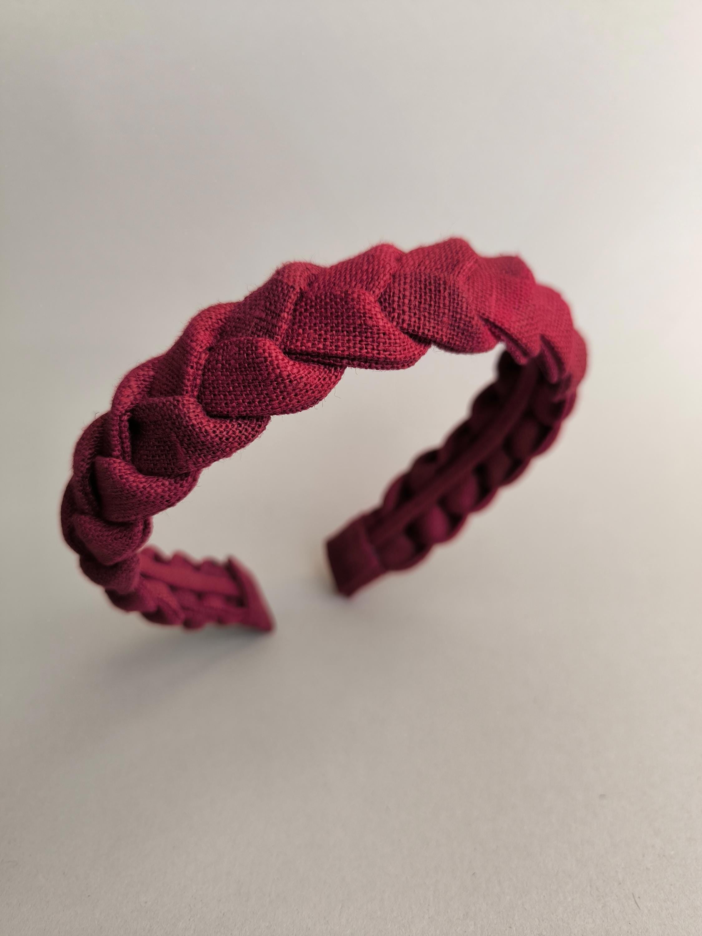 Burgundy braided linen headband