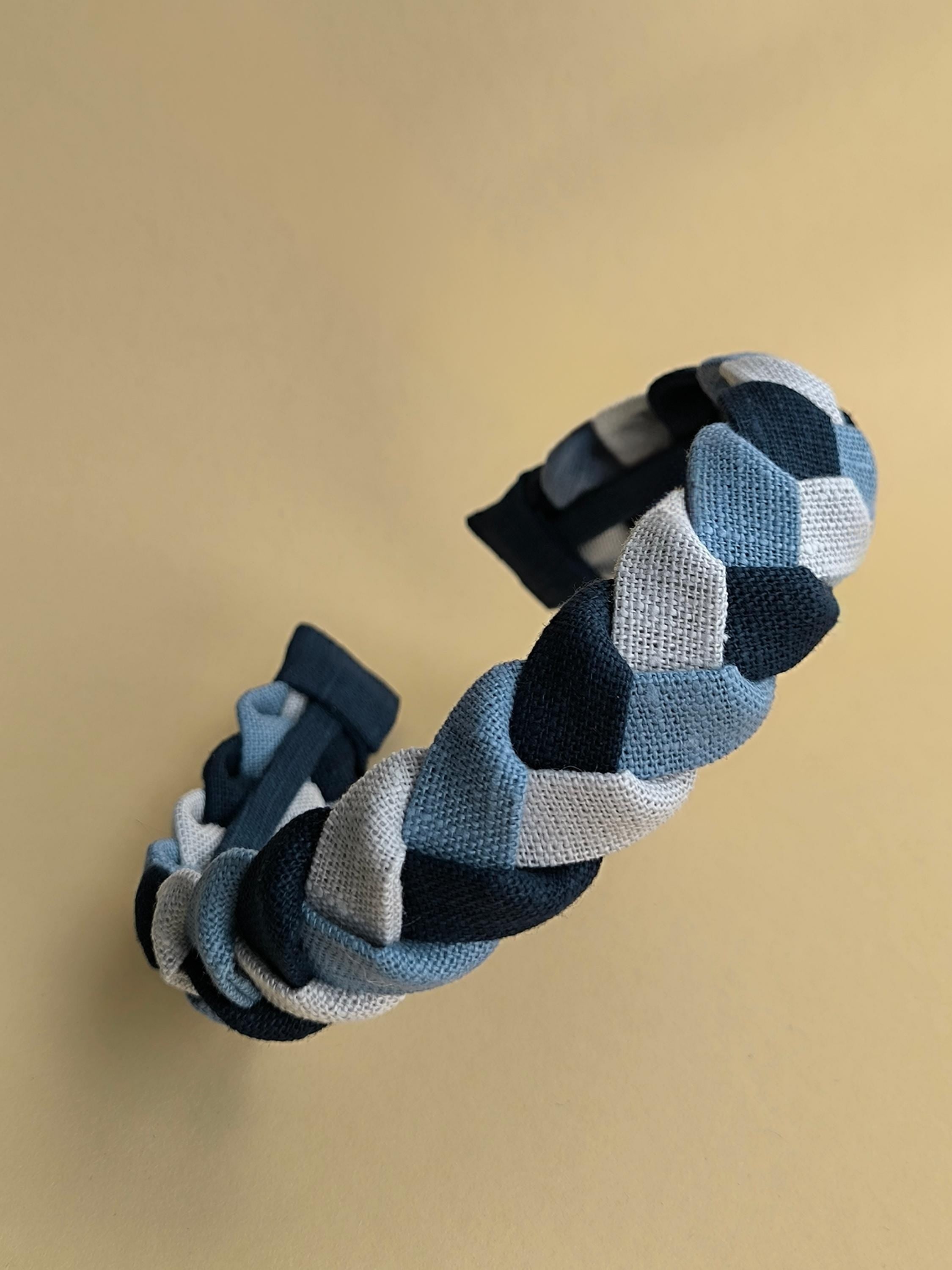 Light Grey, Muted Blue & Navy Blue Braided Linen Headband