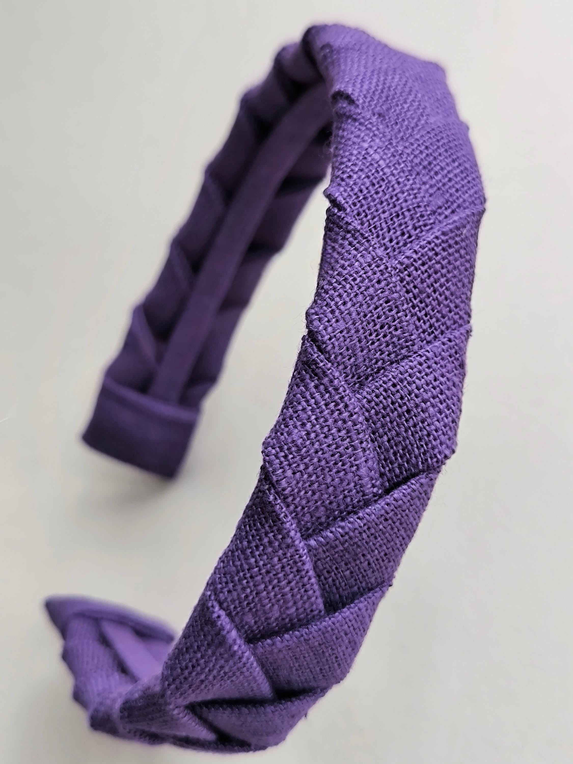 Purple Linen Flat Braided Hairband