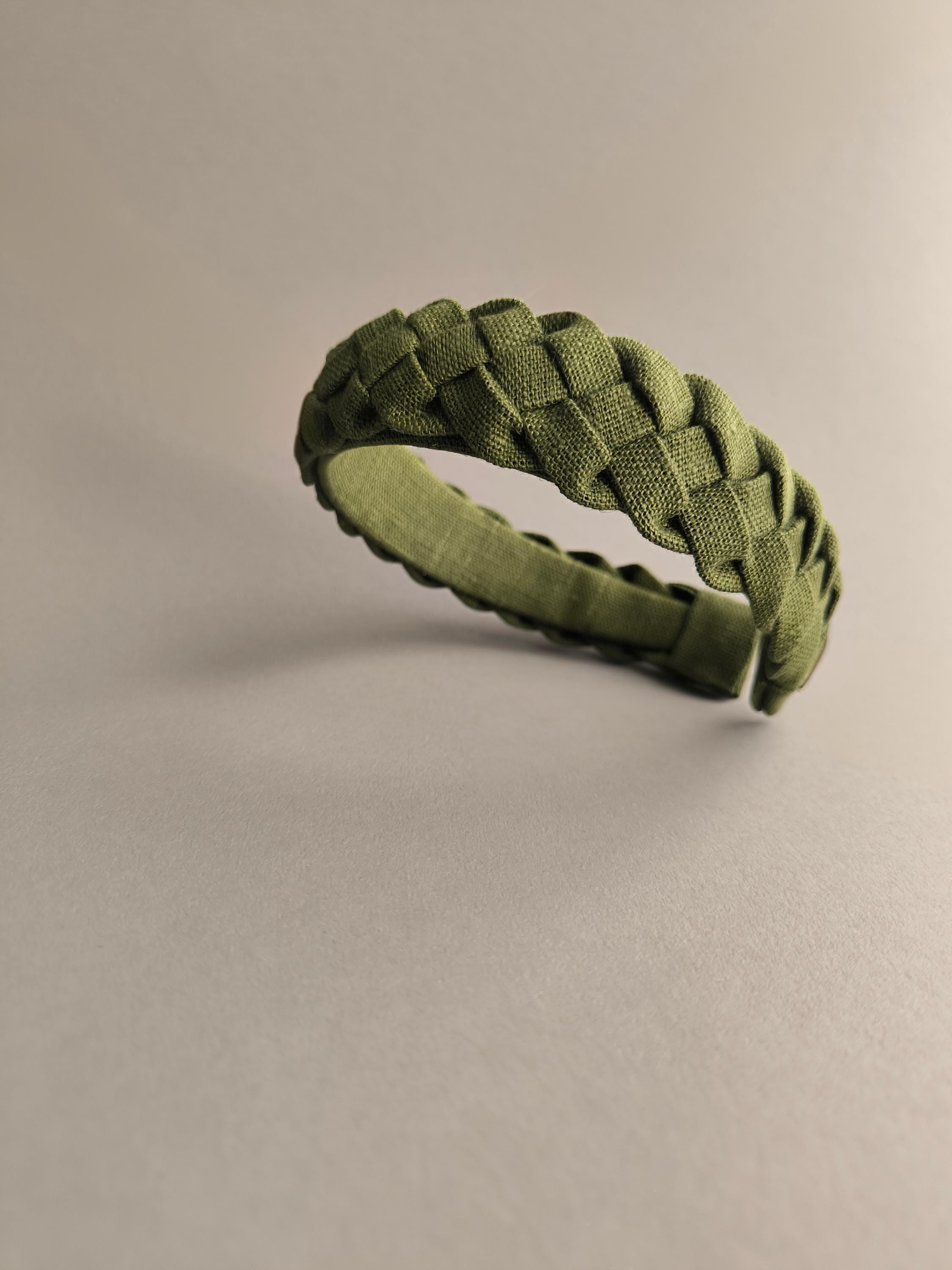 Khaki Linen Braided Hairband