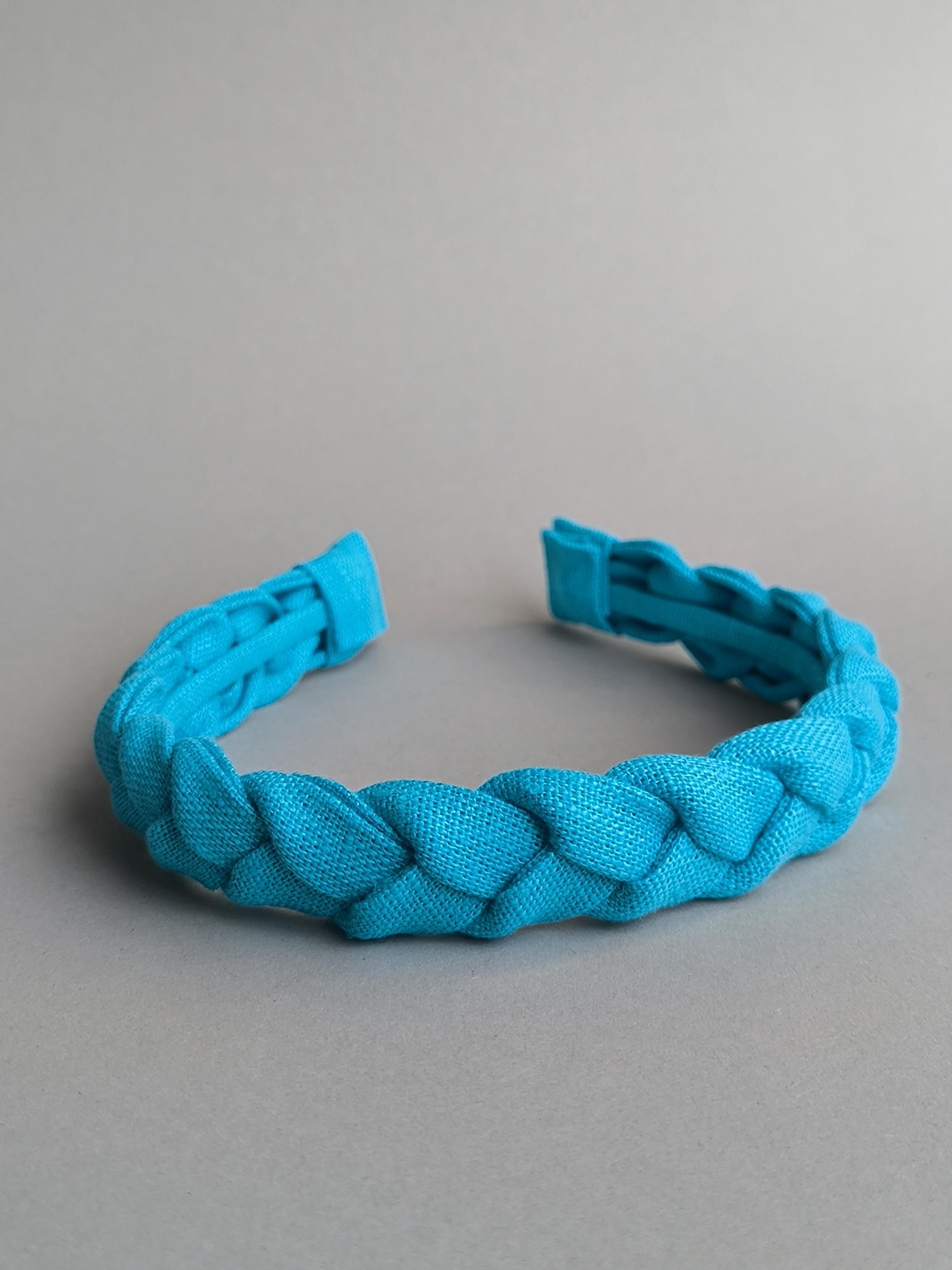 Cyan Blue Braided Linen Headband