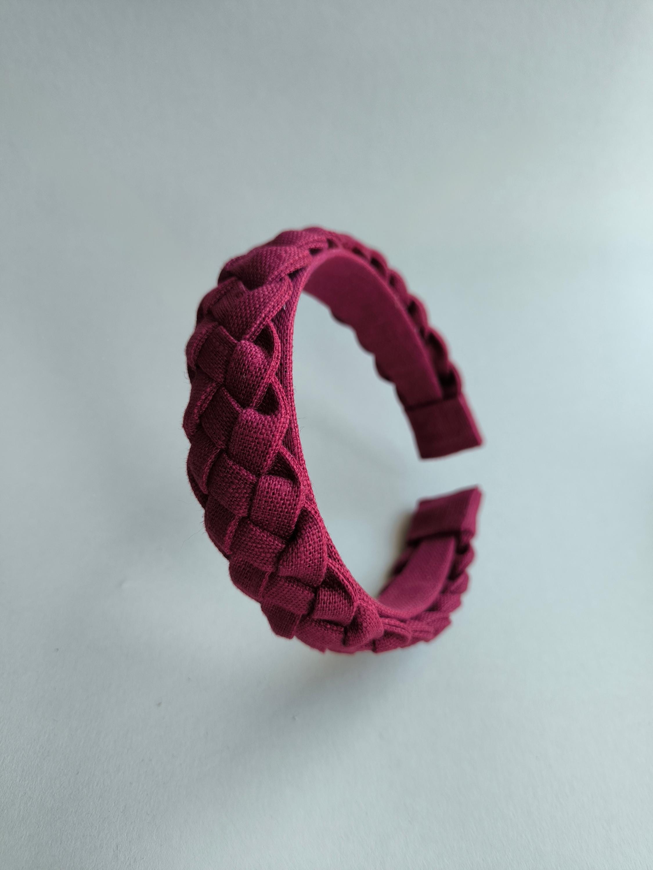 Burgundy Linen Braided Hairband