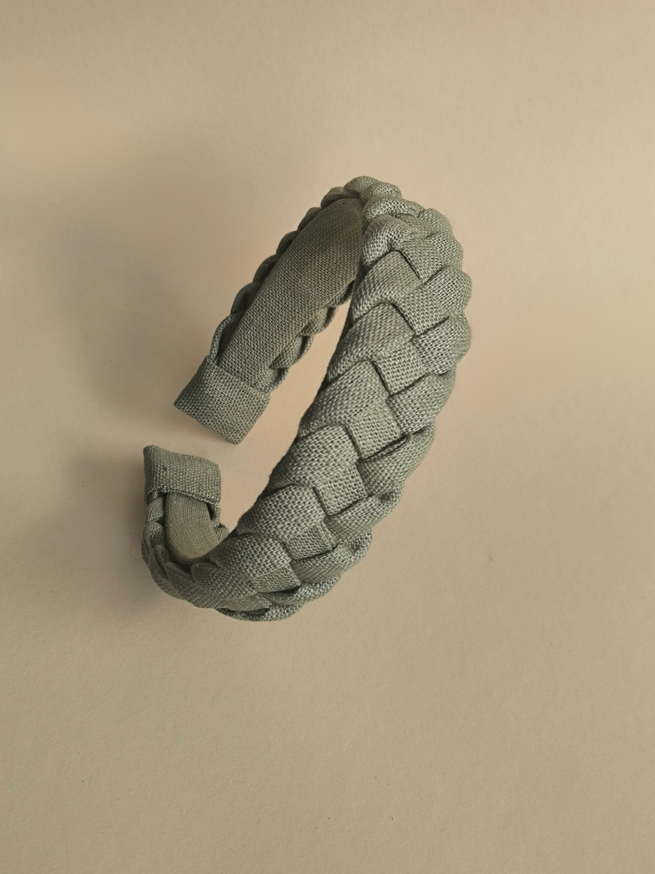 Sage Green Linen Braided Hairband