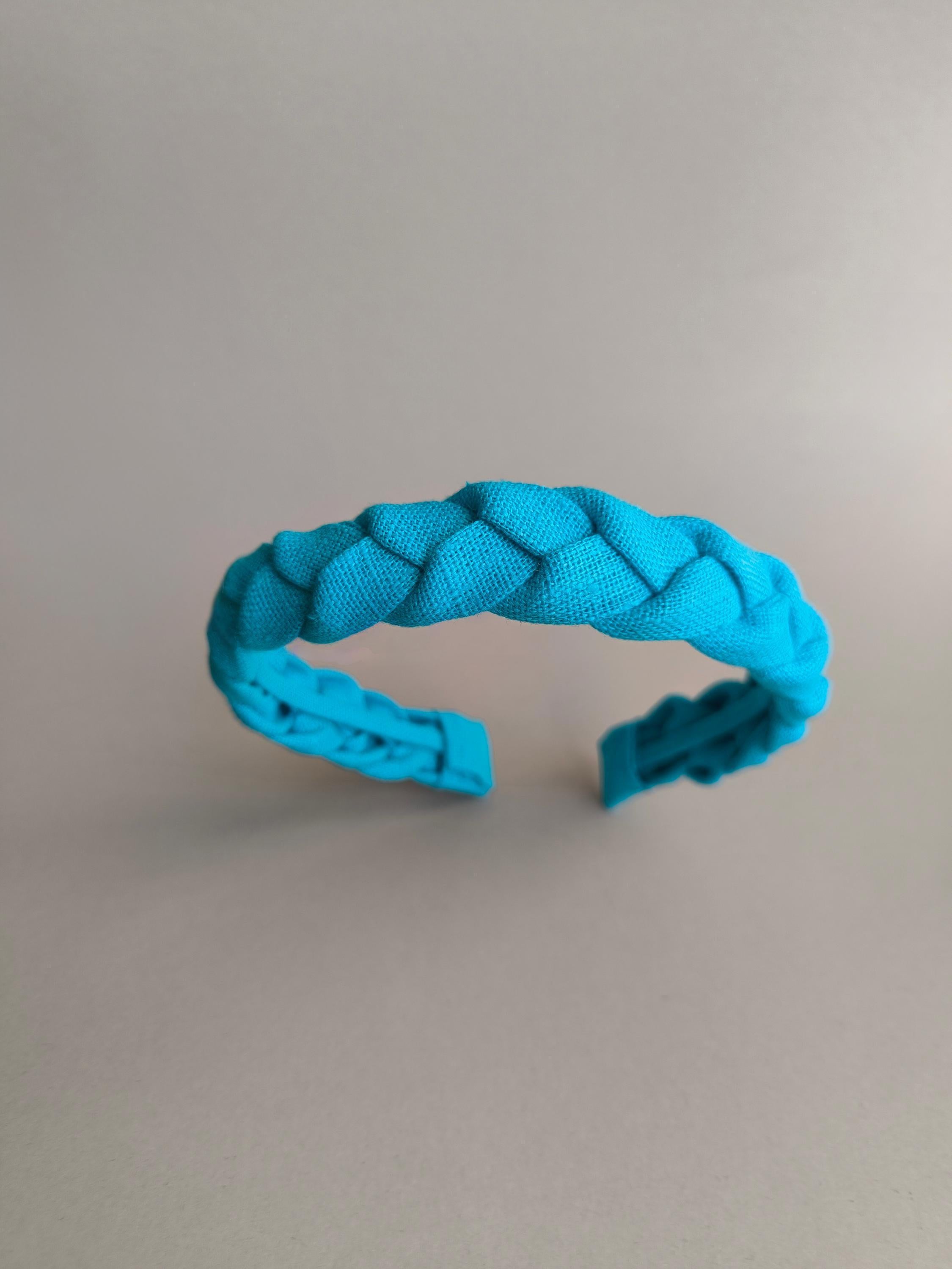 Cyan Blue Braided Linen Headband