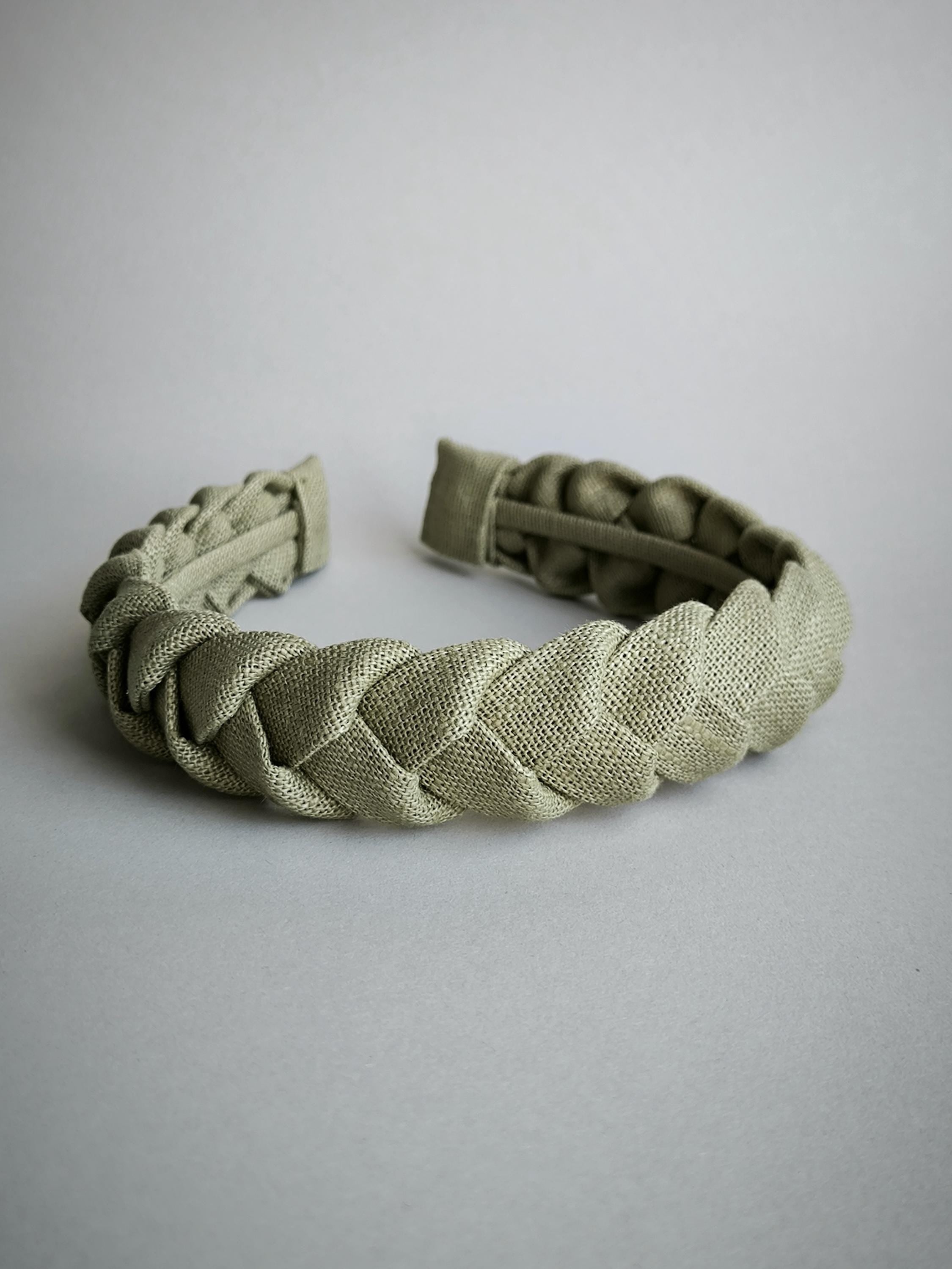 Olive Sand Linen Braided Headband