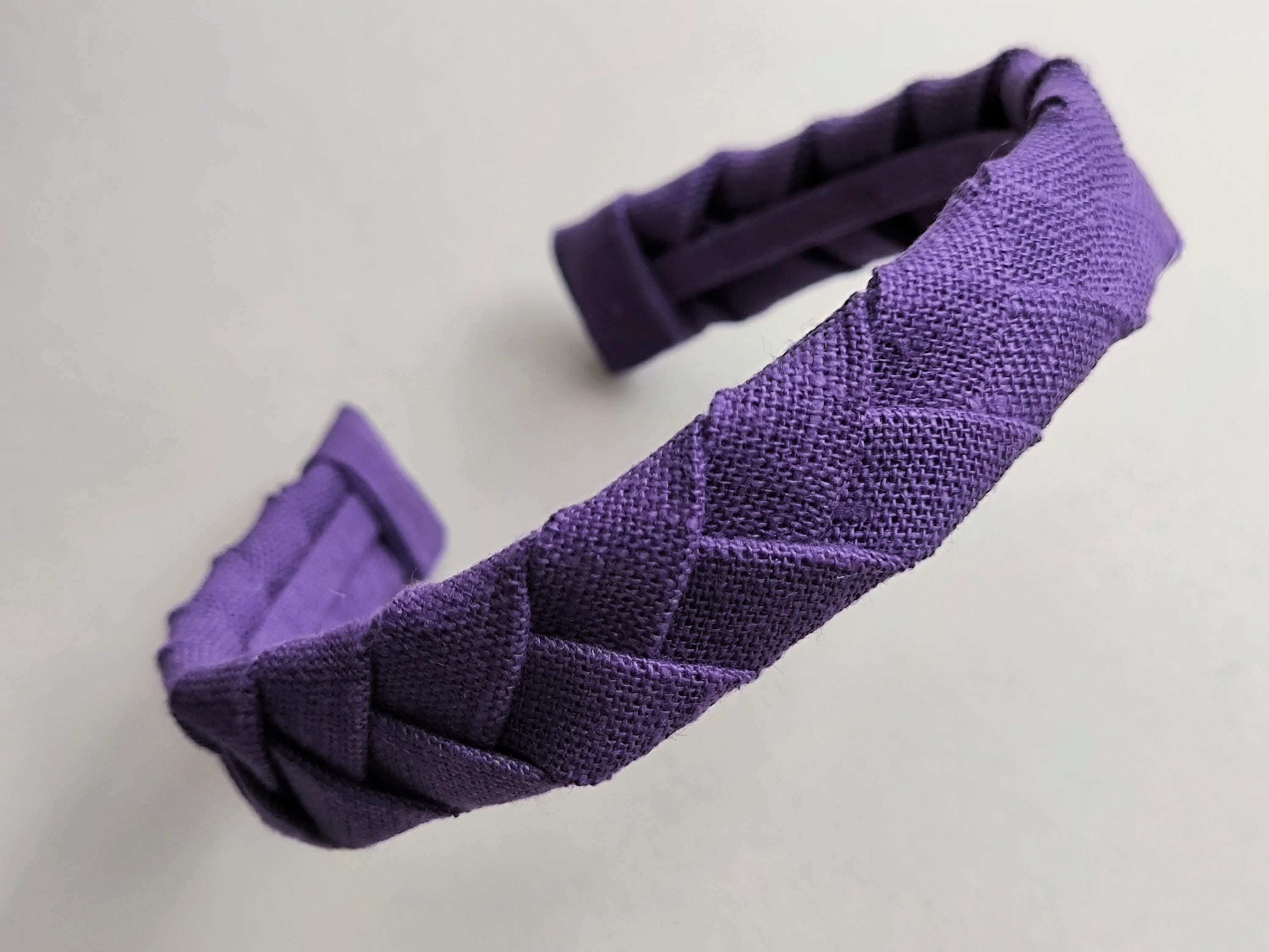 Purple Linen Flat Braided Hairband
