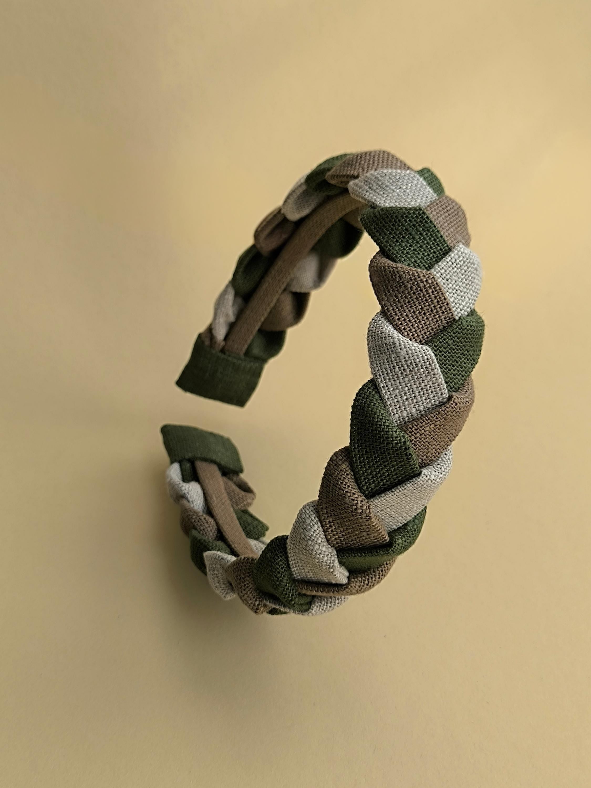 Braided Linen Headband, Olive Cappuccino & Natural Colors
