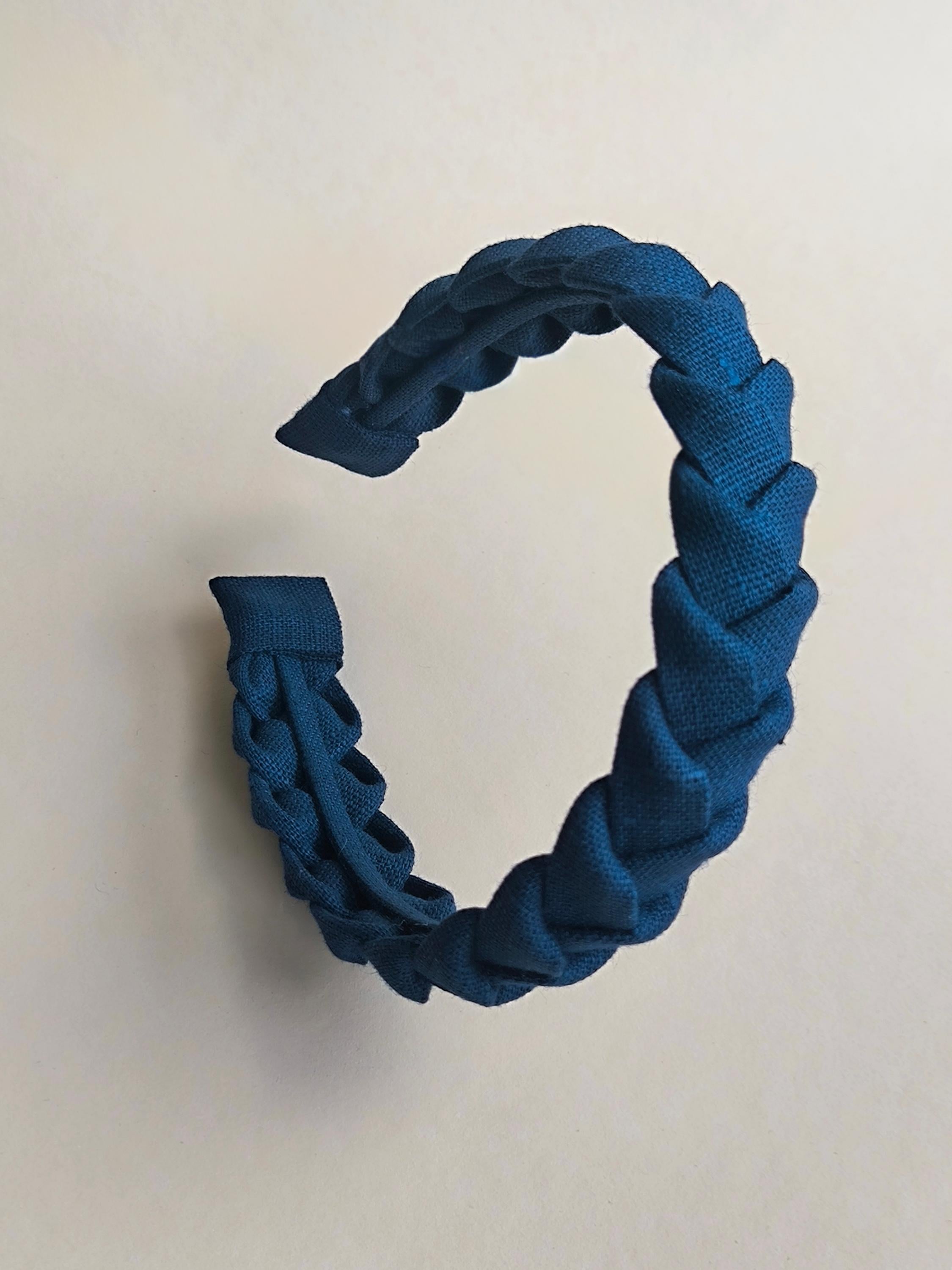 Navy Blue Linen Braided Hairband