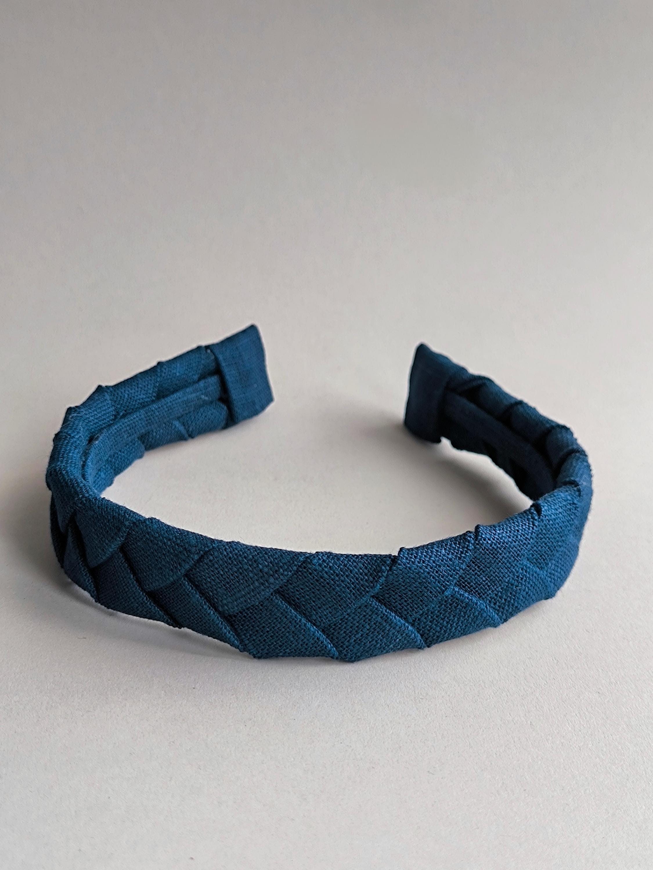 Navy Blue Linen Flat Braided Hairband