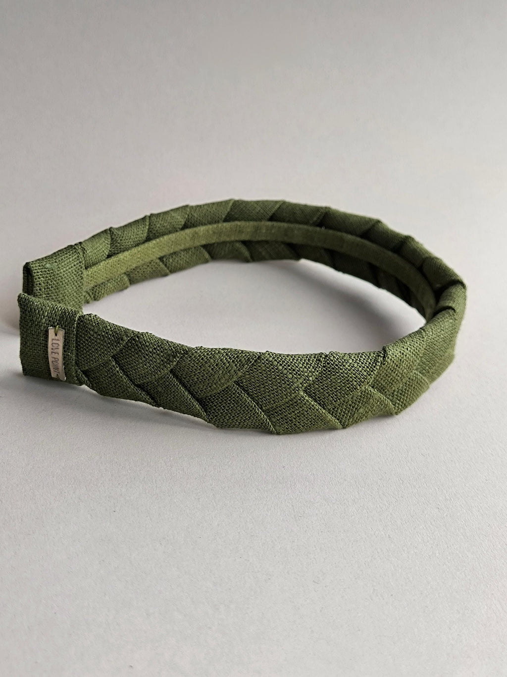 Khaki Green Linen Flat Braided Hairband