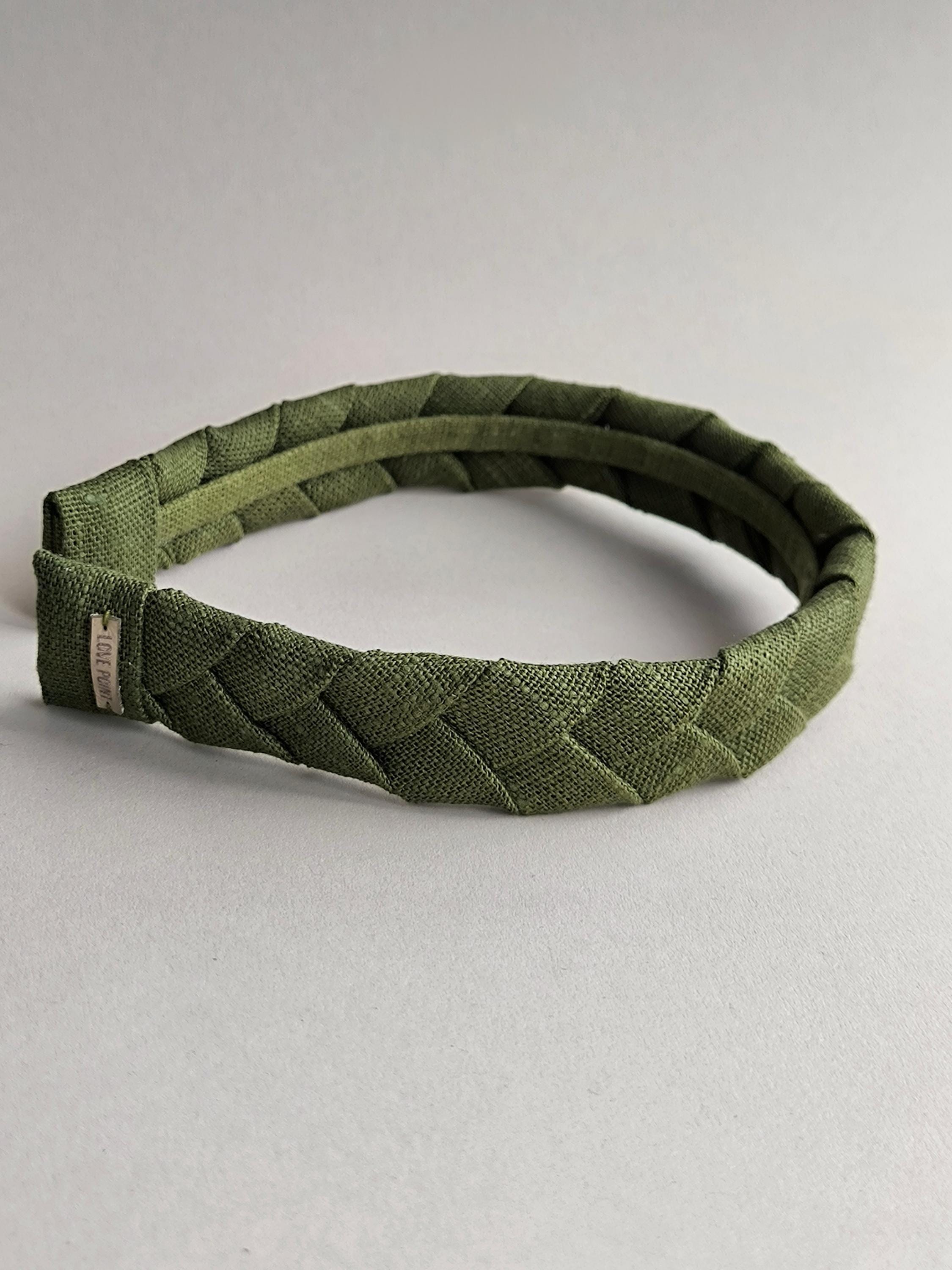 Khaki Green Linen Flat Braided Hairband