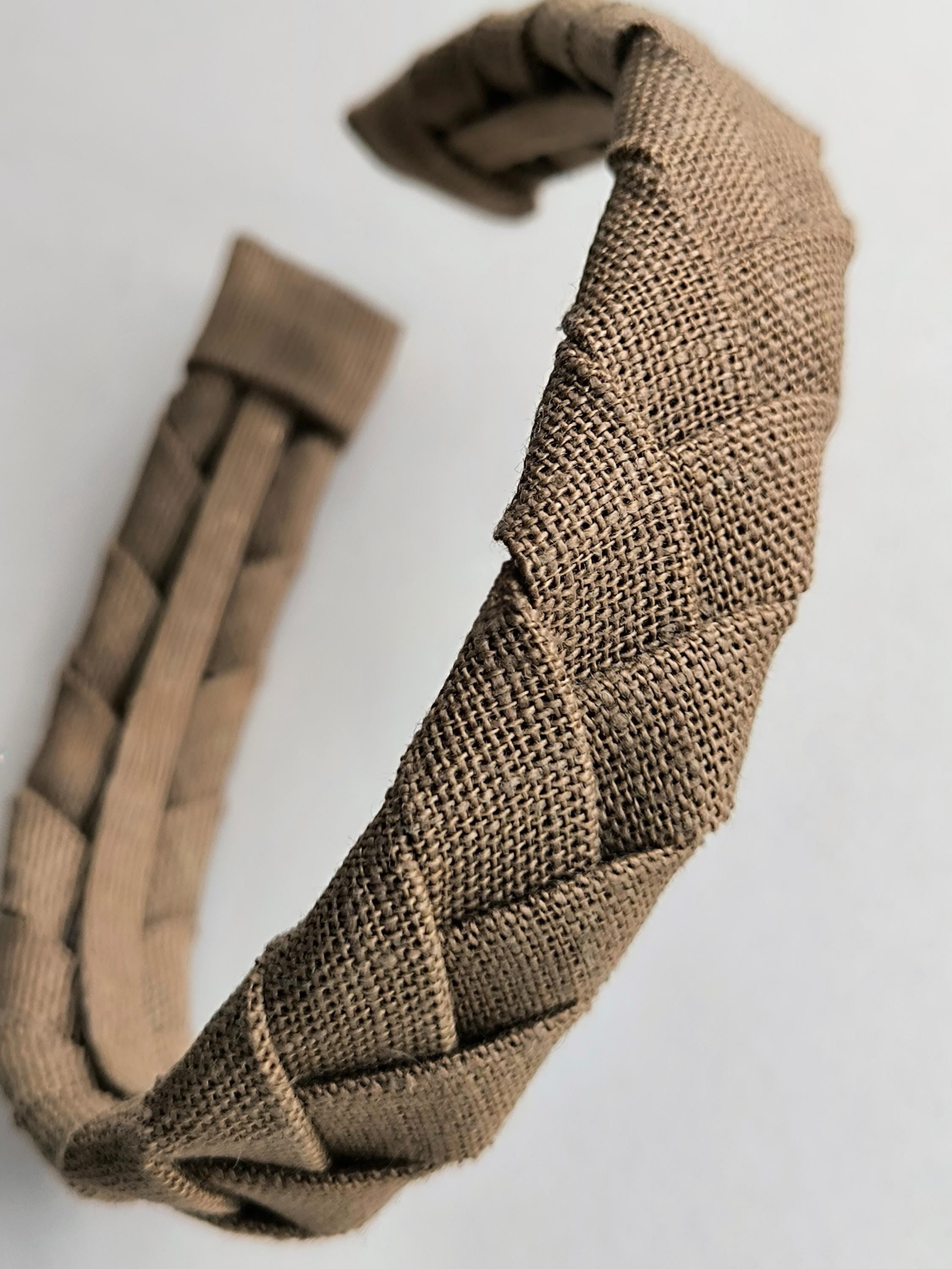 Earth Brown Linen Flat Braided Hairband